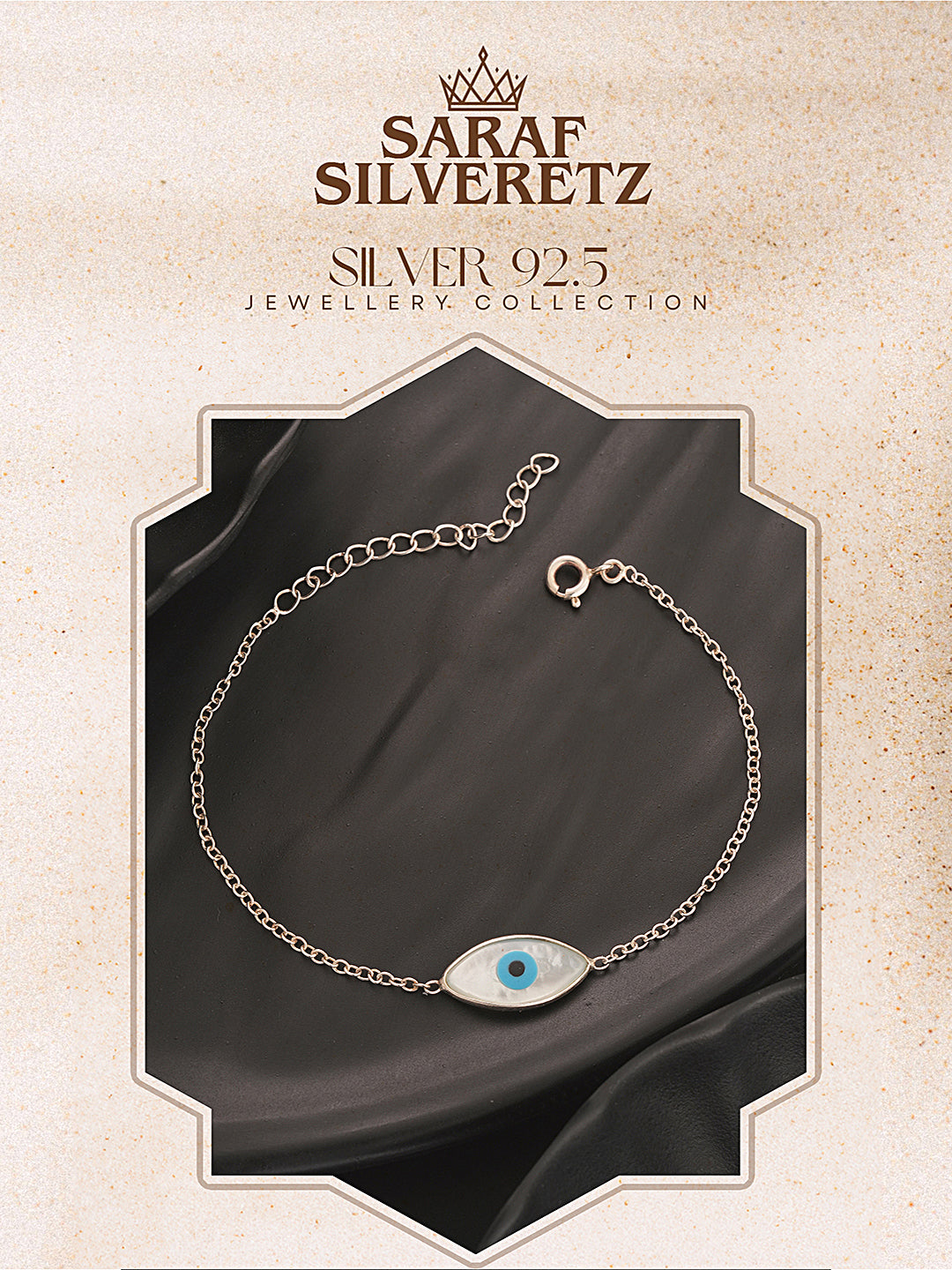 925 Silver Evil Eye Blue Minimal Adjustable Chain Charm Bracelet
