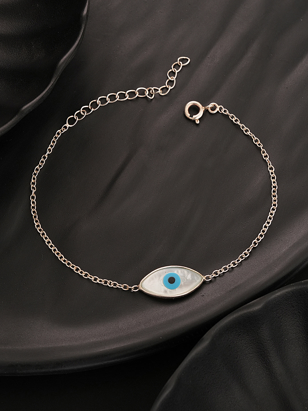 925 Silver Evil Eye Blue Minimal Adjustable Chain Charm Bracelet