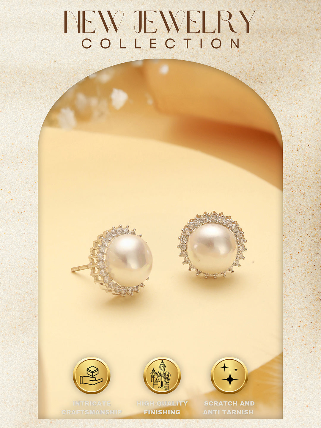 White Rhodium AD & Pearl Studded  Classic Minimal Solitaire Studds Earrings