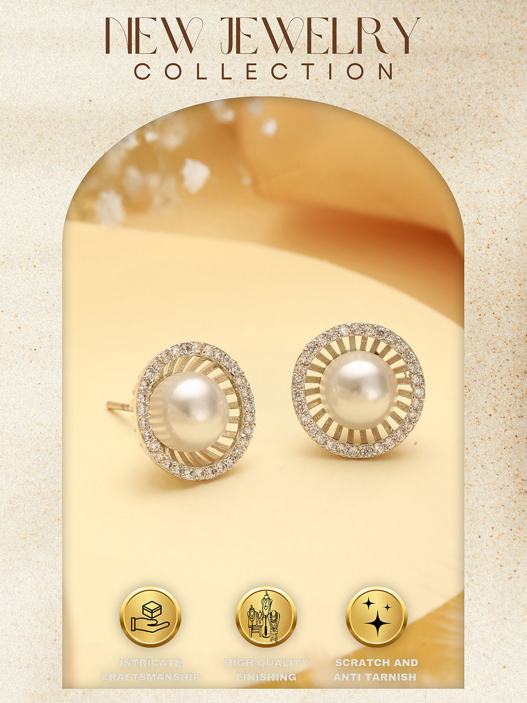 Silver Plated AD Studded Orbital  Pearl Minimal Studds Earrings
