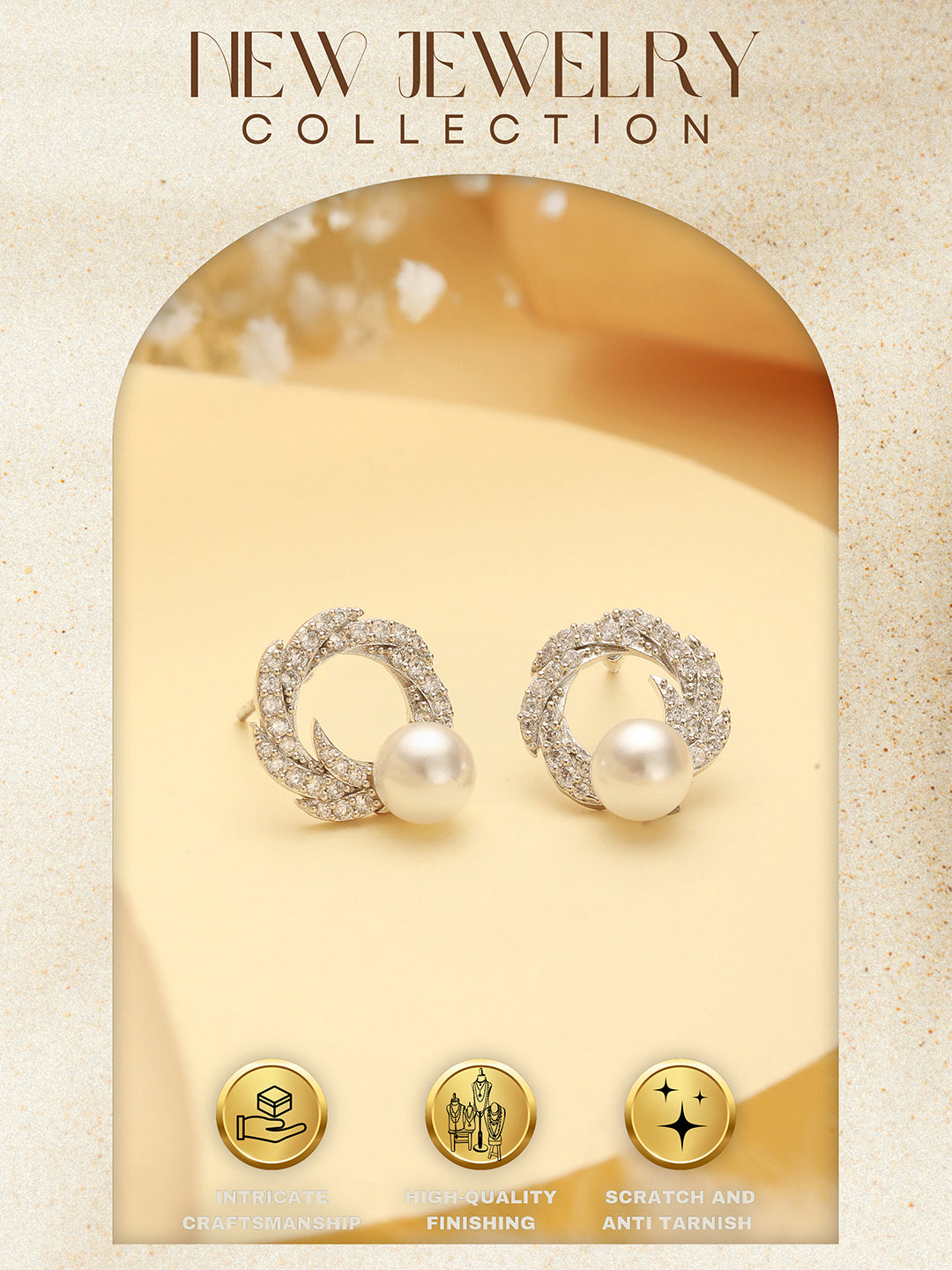 Silver Plated AD & Pearl Studded Floral Minimal  Contemporary Studds earrings