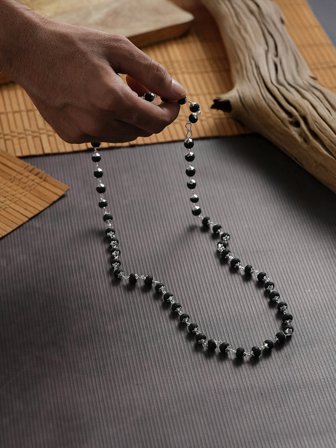 Divine Statement Karungali Mala With Silver Plated Cap Necklace With Lab Certificate For Minimal Style .