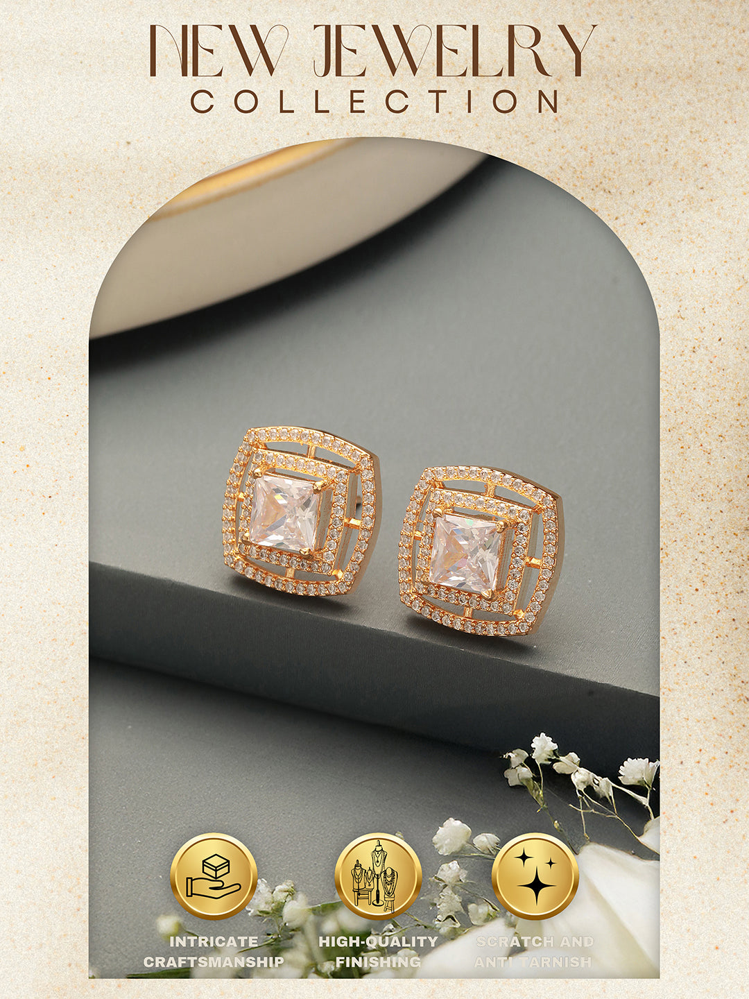 Gold Plated AD Studded Delicate Minimal Maze Solitaire Studds Earrings