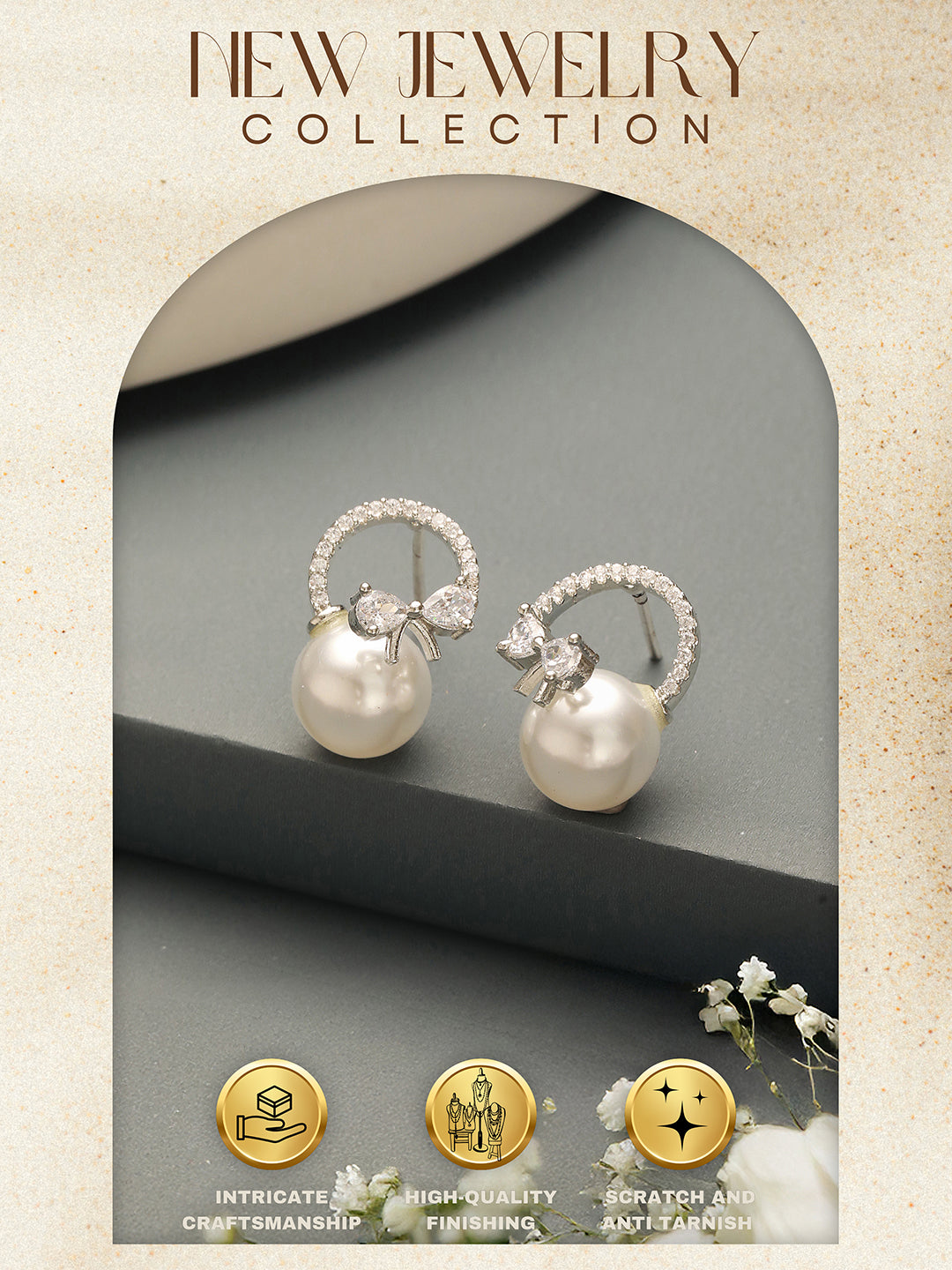 White Rhodium Plated AD Studded Minimal Bow Dailywear Studds Earrings