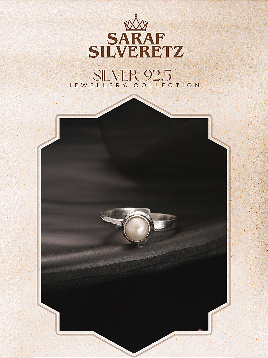 925 Sterling Silver Pearl Studded Minimal Adjustable Band Finger Ring