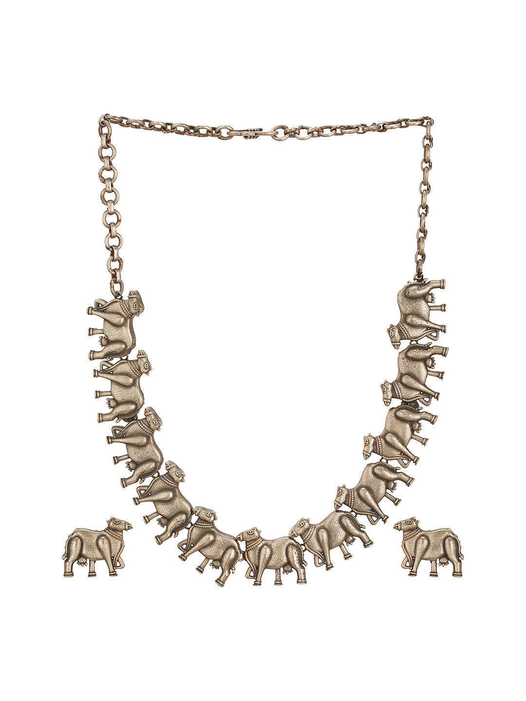 Oxidised Silver Toned Statement Tribal  Nandi Choker Jewellery Set