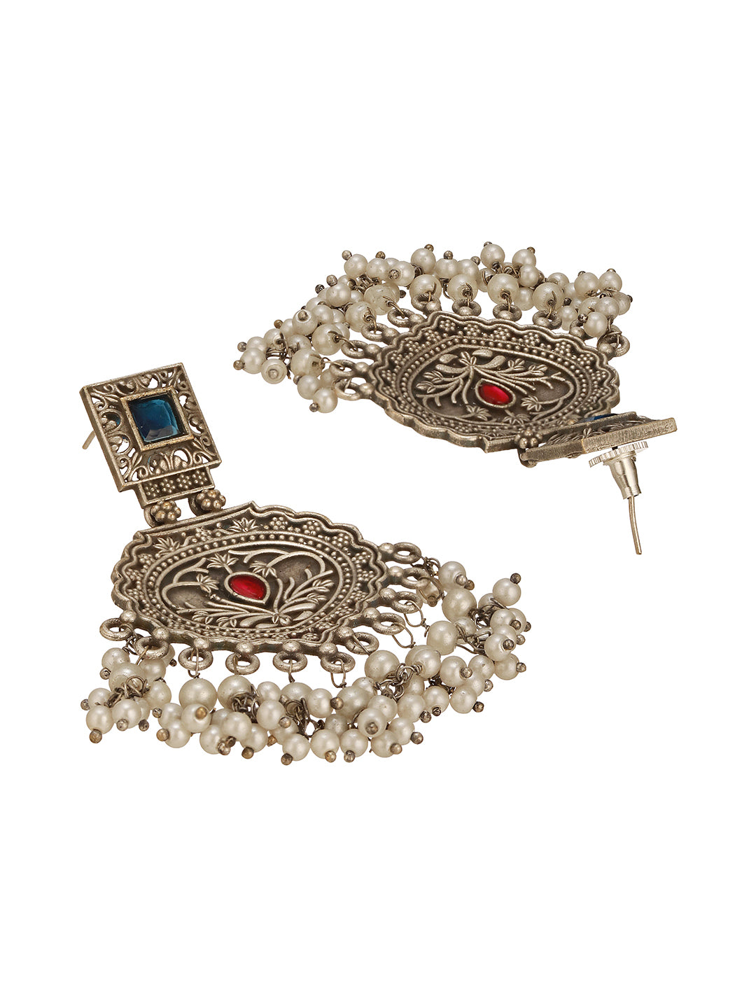 Oxidised Silver Toned Intricate Handcrafted Pearl Beaded Dangler  Trendy Chandbali earrings