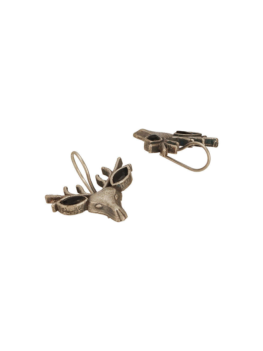 Oxidised Silver Toned Handcrafted Swamp Deer Shaped Studds Earrings