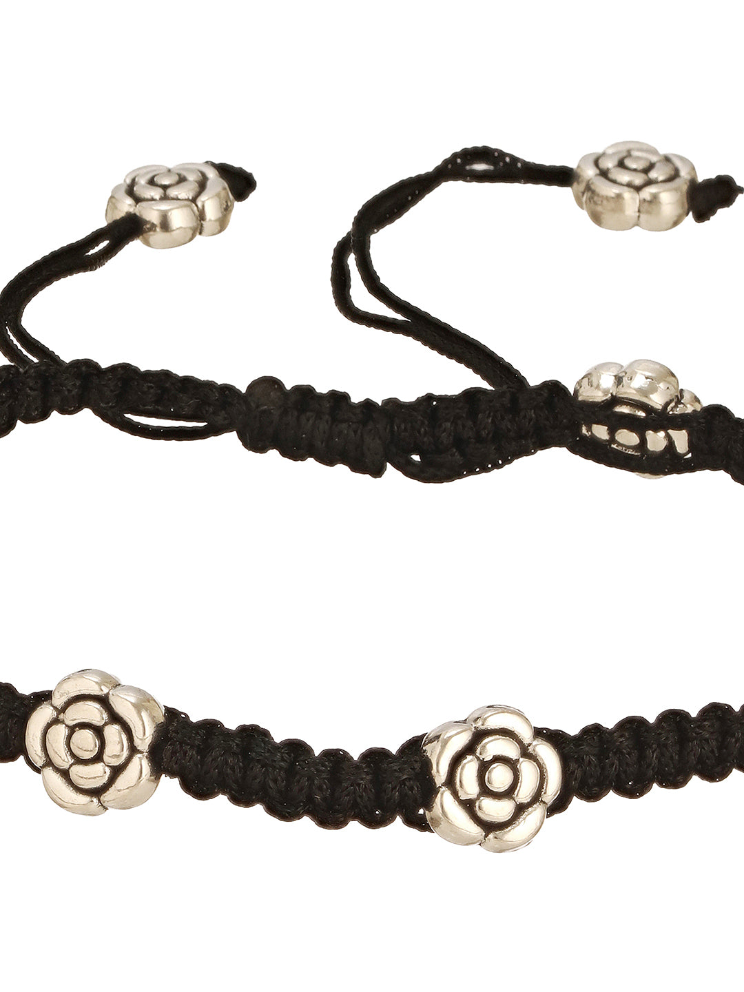 Set of 2 Silver Oxidised Stone Studded Flower Design Minimal Dailywear Anklet Payal