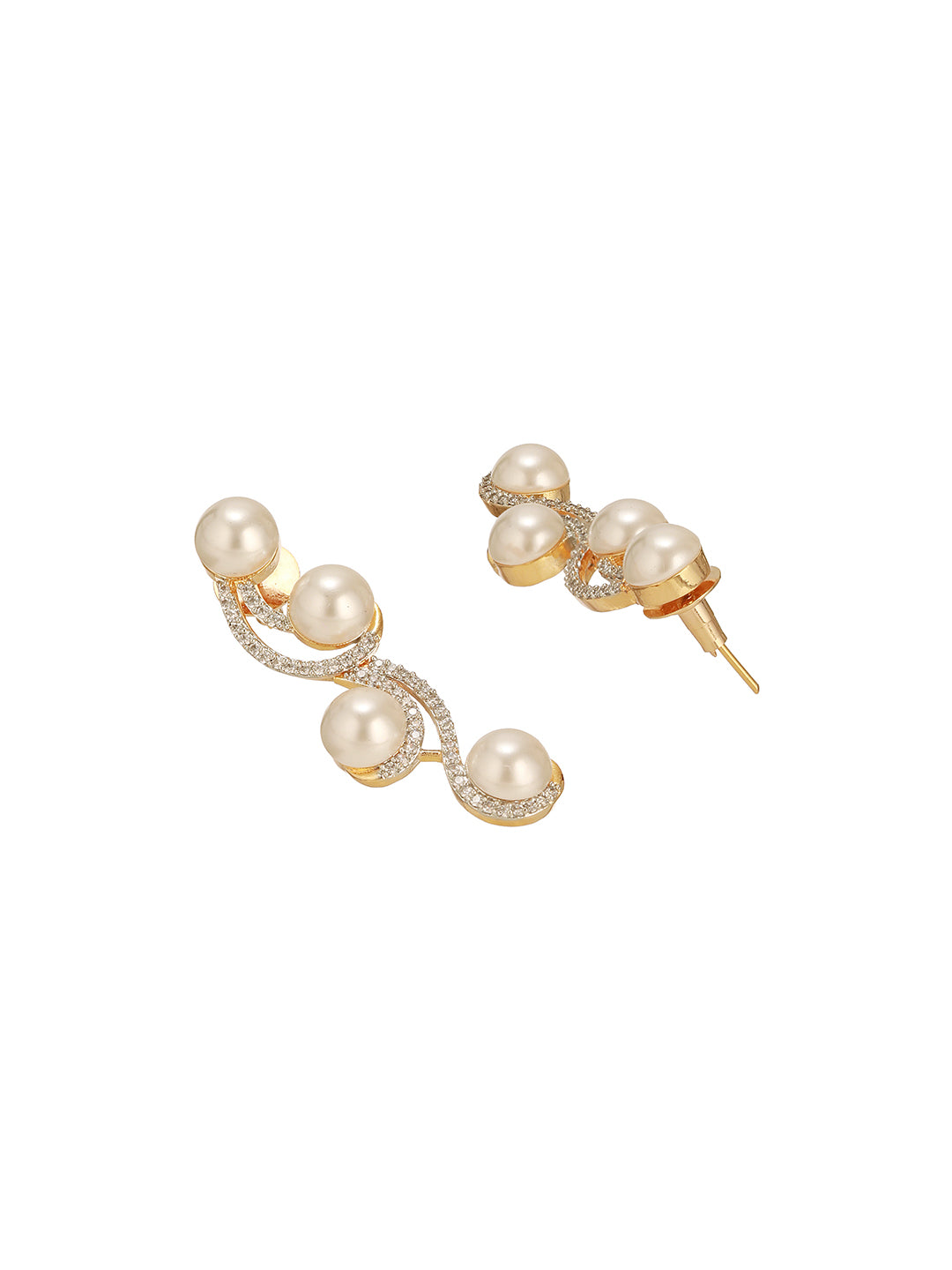 Combo Gold Plated White AD & Pearl Studded Floral Minial Ring, Bracelet With Earrings Jewellery Set