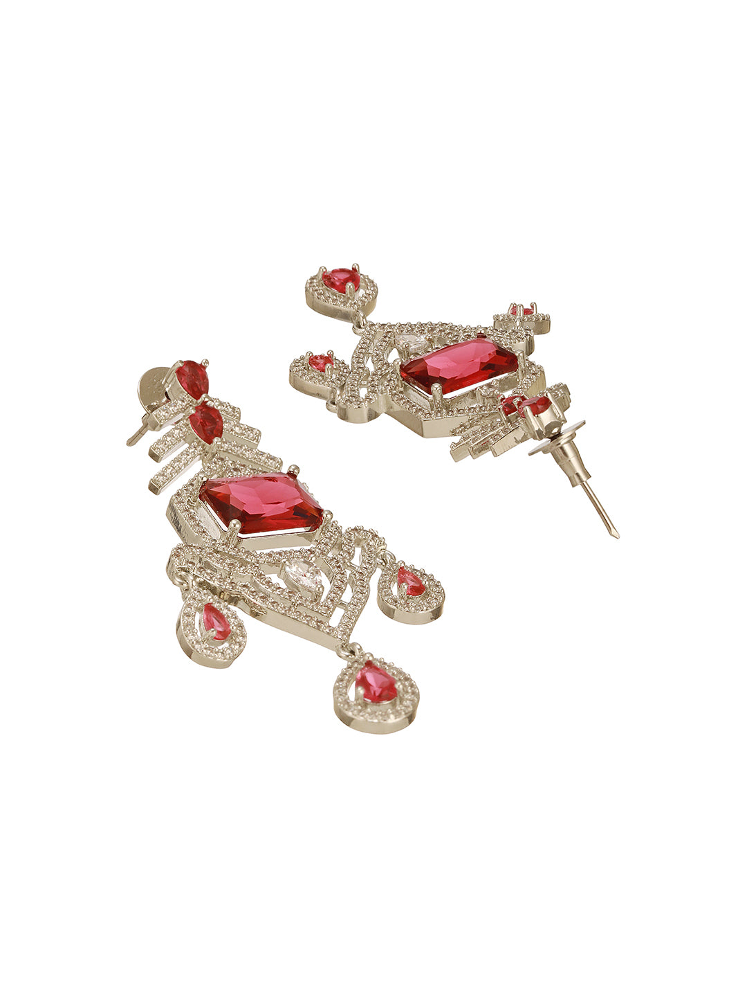 Silver Plated Ruby  Red  AD Studded  Statement Royal  Necklace Jewellery Set