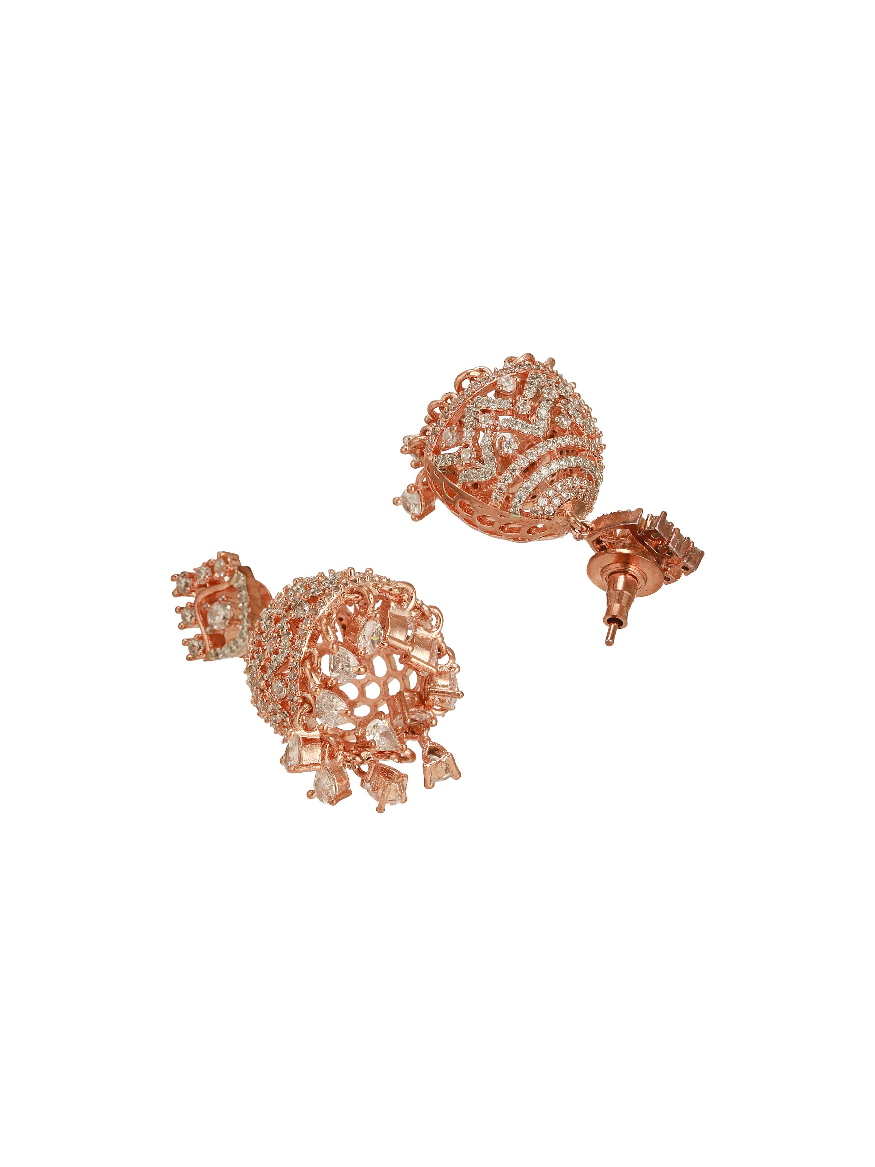 Rose Gold AD  Studded Statement Designer With  Classic Jhumka Earrings Necklace Jewellery Set