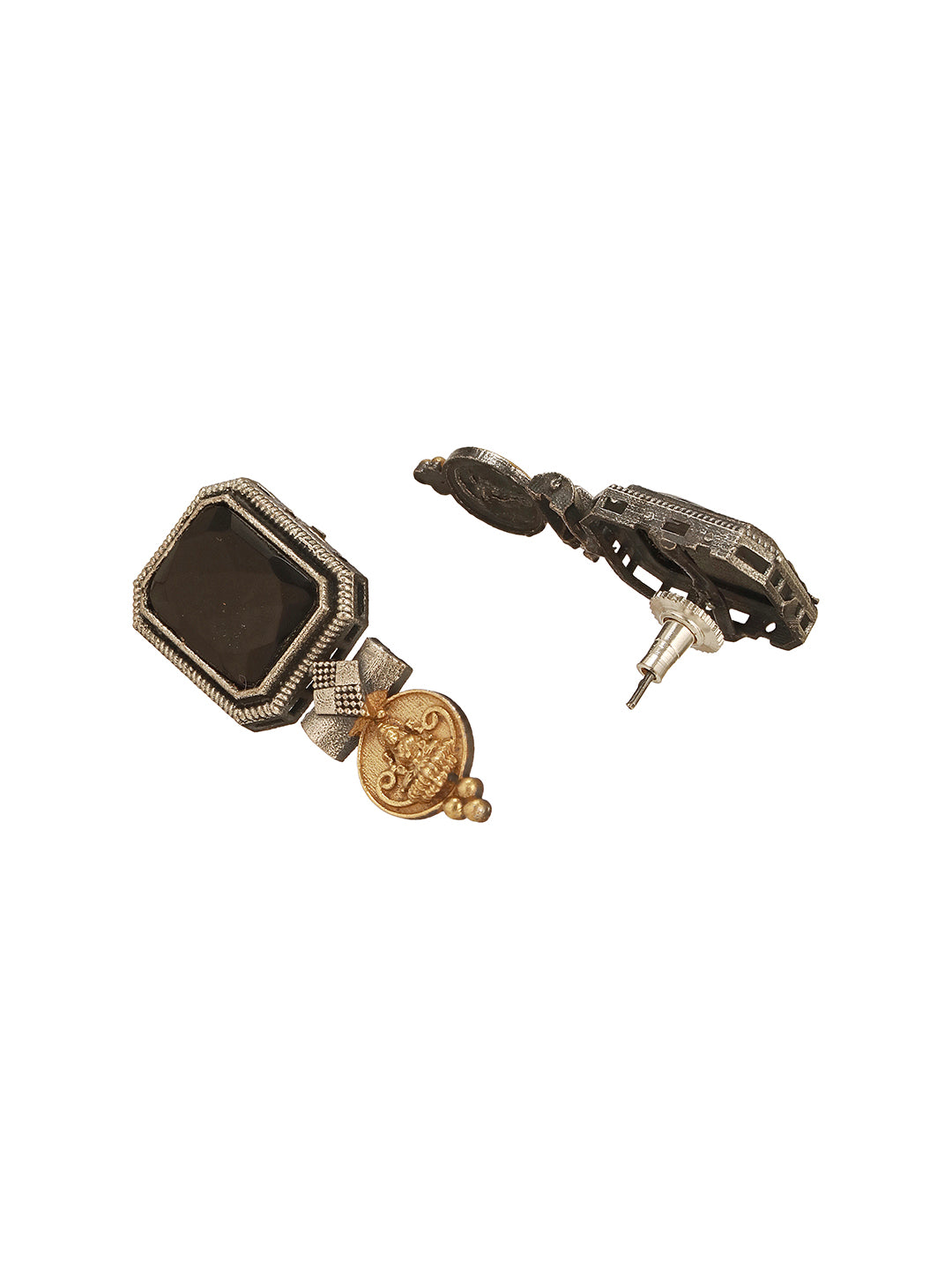 Oxidised Dual Toned Black Stone Studded Contemporary  Tribal  Lakshmiji Motif Choker Jewellery Set