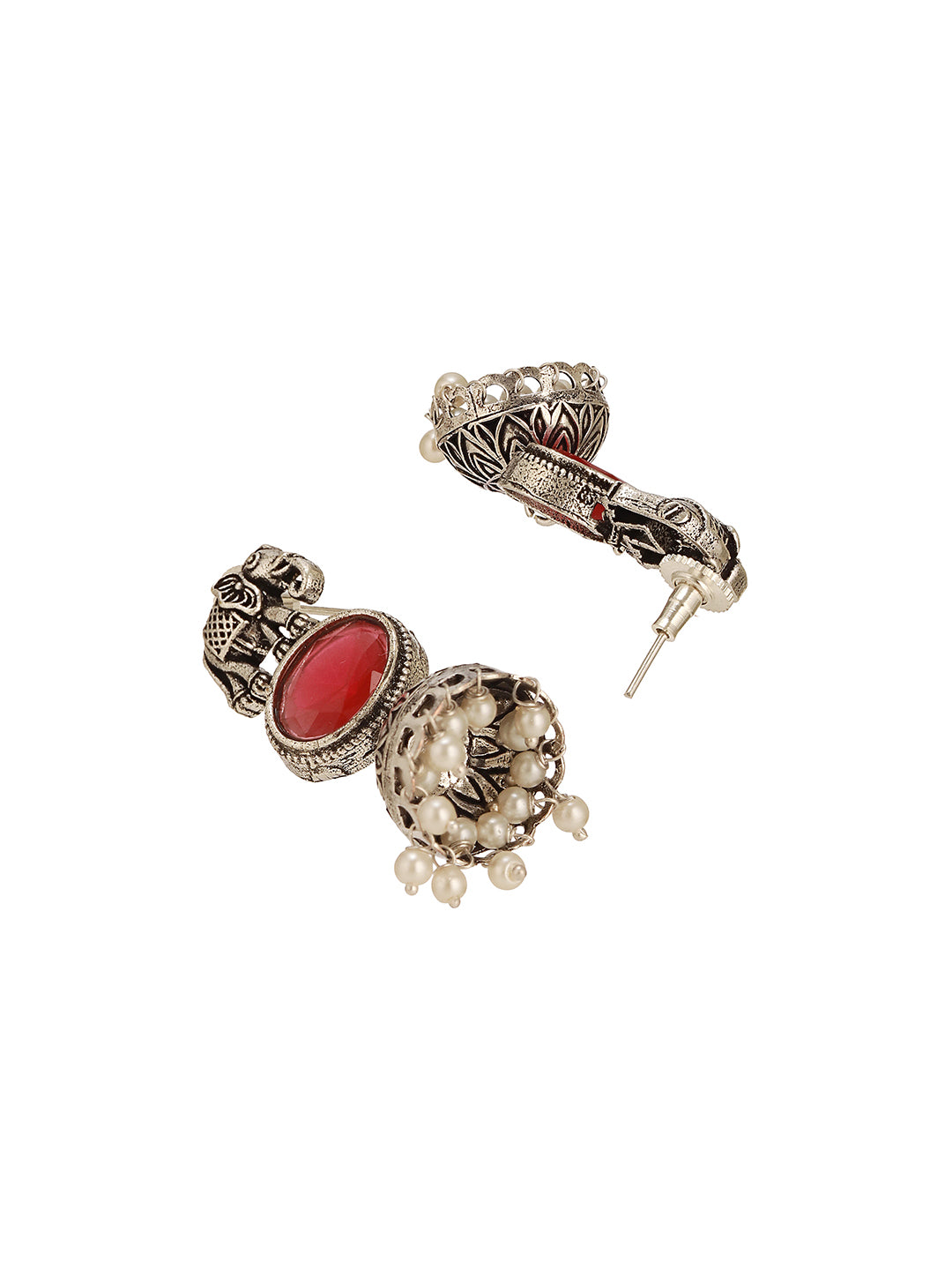 Oxidised Silver Toned Navratan Multicolored Elephant Motif Statement Choker Jewellery Set