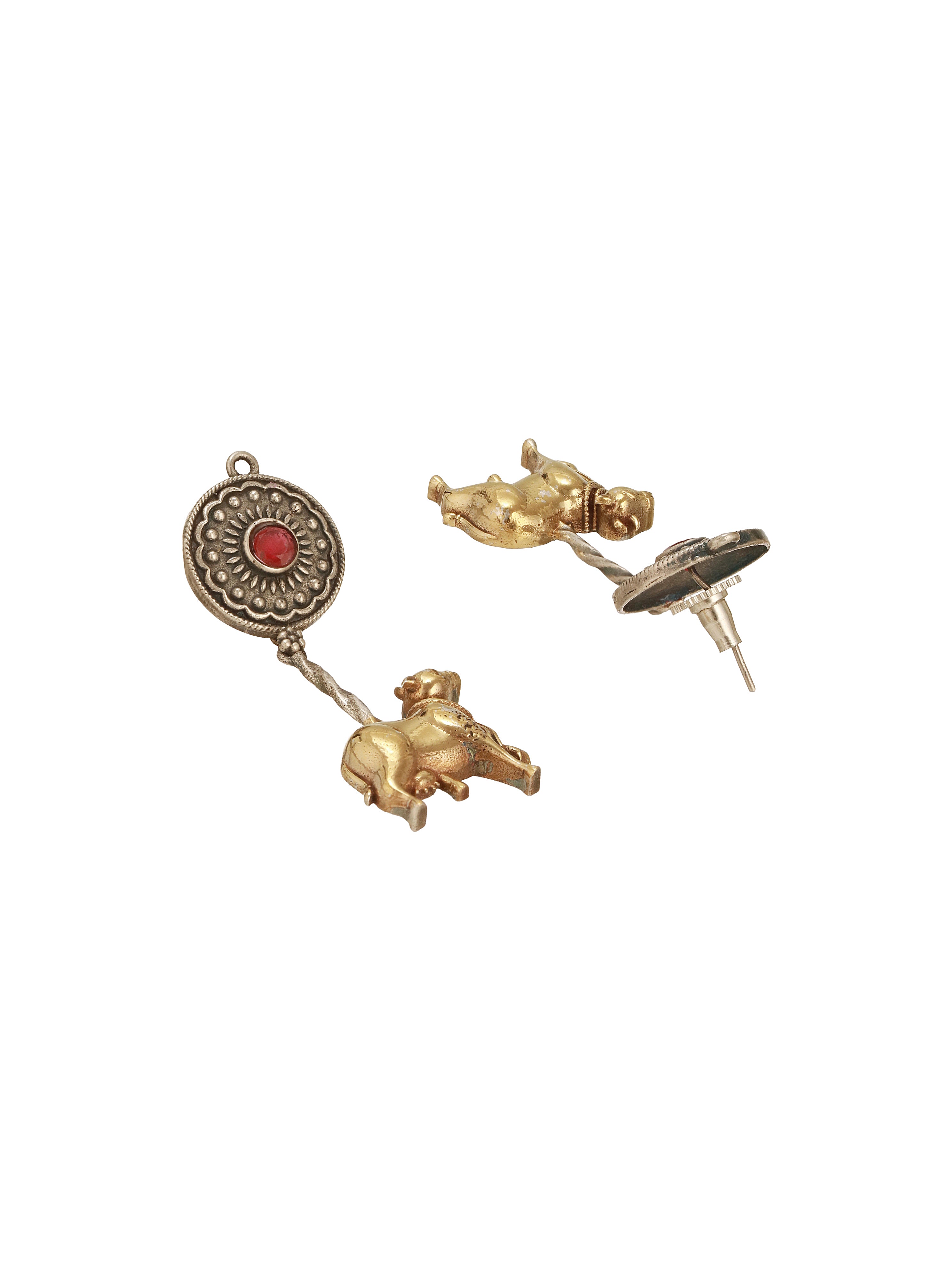 Oxidised Dual Toned Statement Peacock & Bull Motif Tribal Haram Pendant Style Jewellery Set