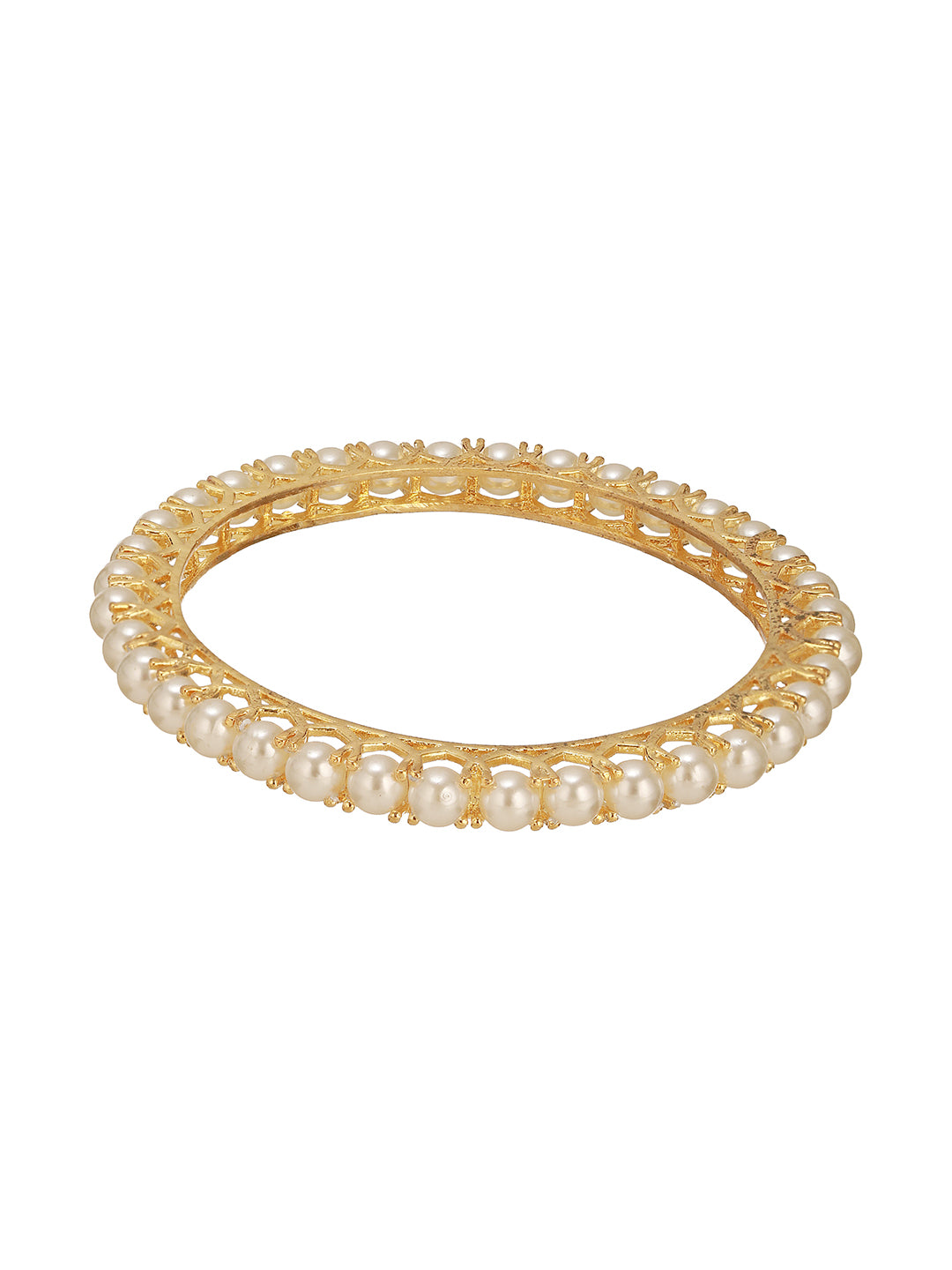 Set Of 4 Gold Polish Pearl Beaded Partywear Bangles