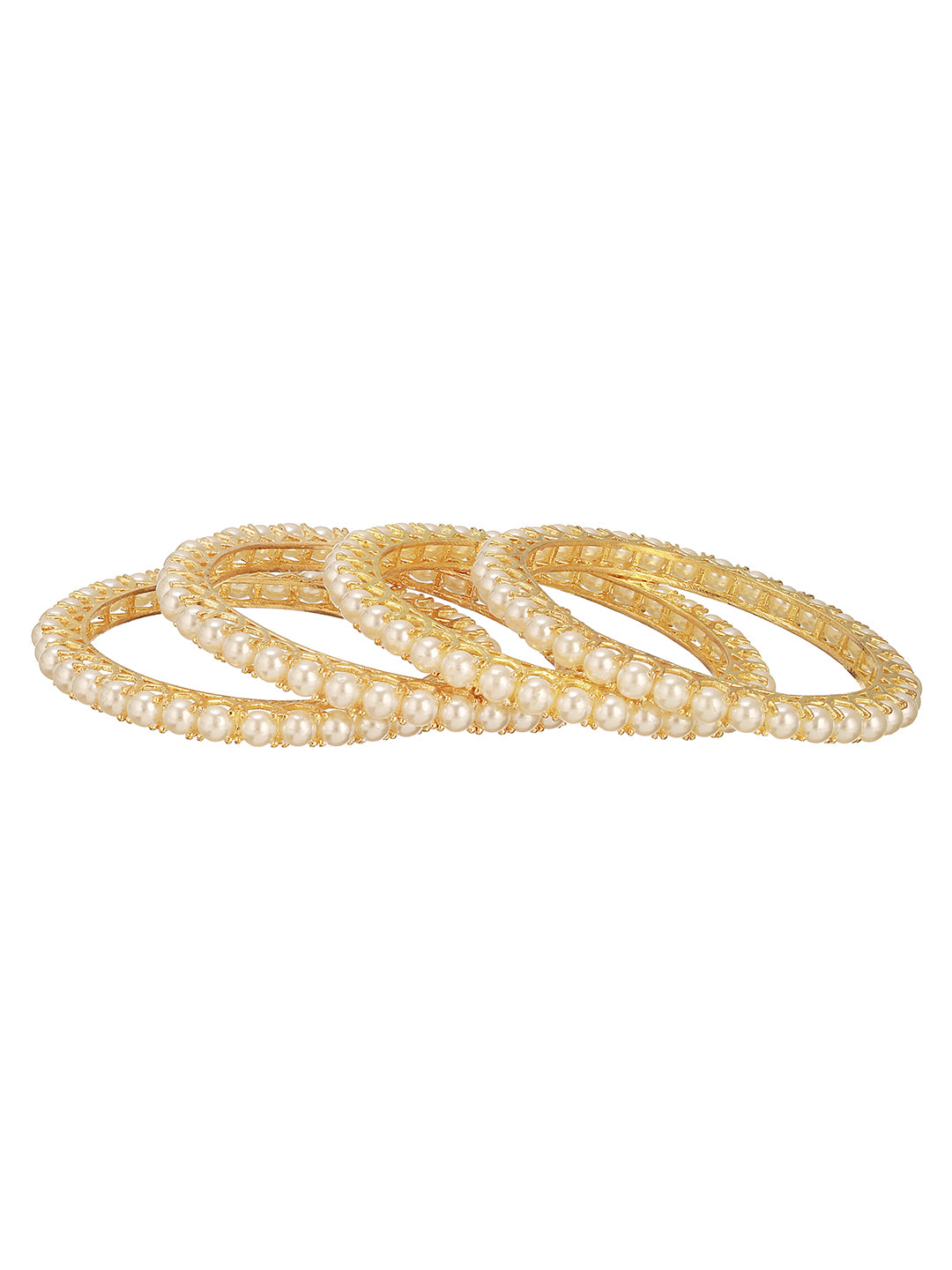 Set Of 4 Gold Polish Pearl Beaded Partywear Bangles