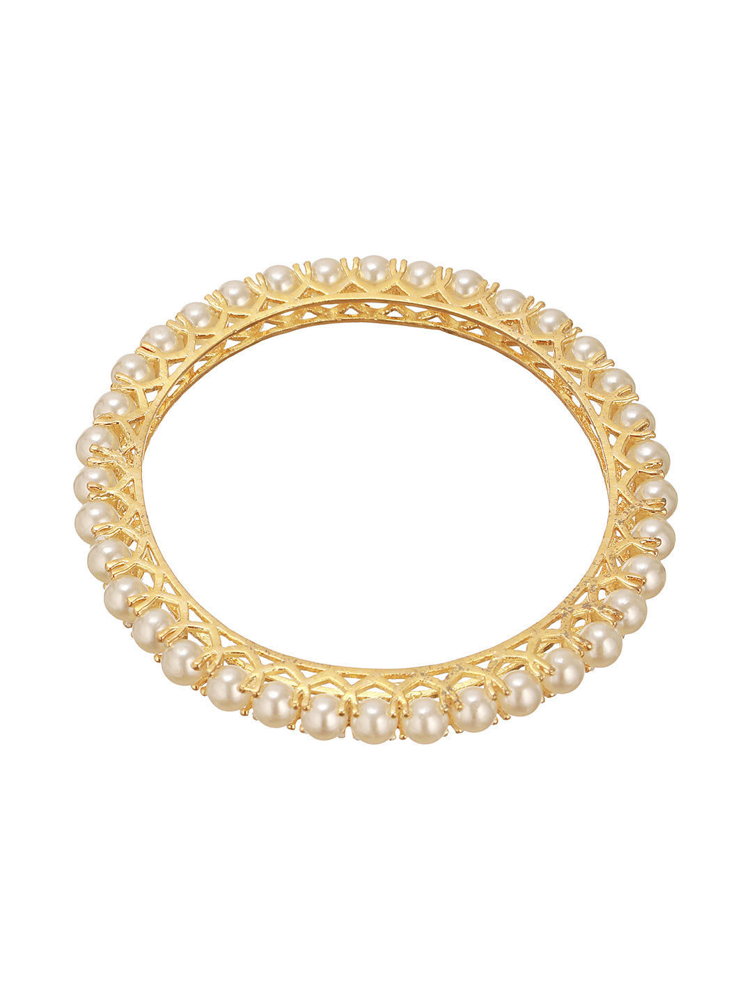 Set Of 4 Gold Polish Pearl Beaded Partywear Bangles