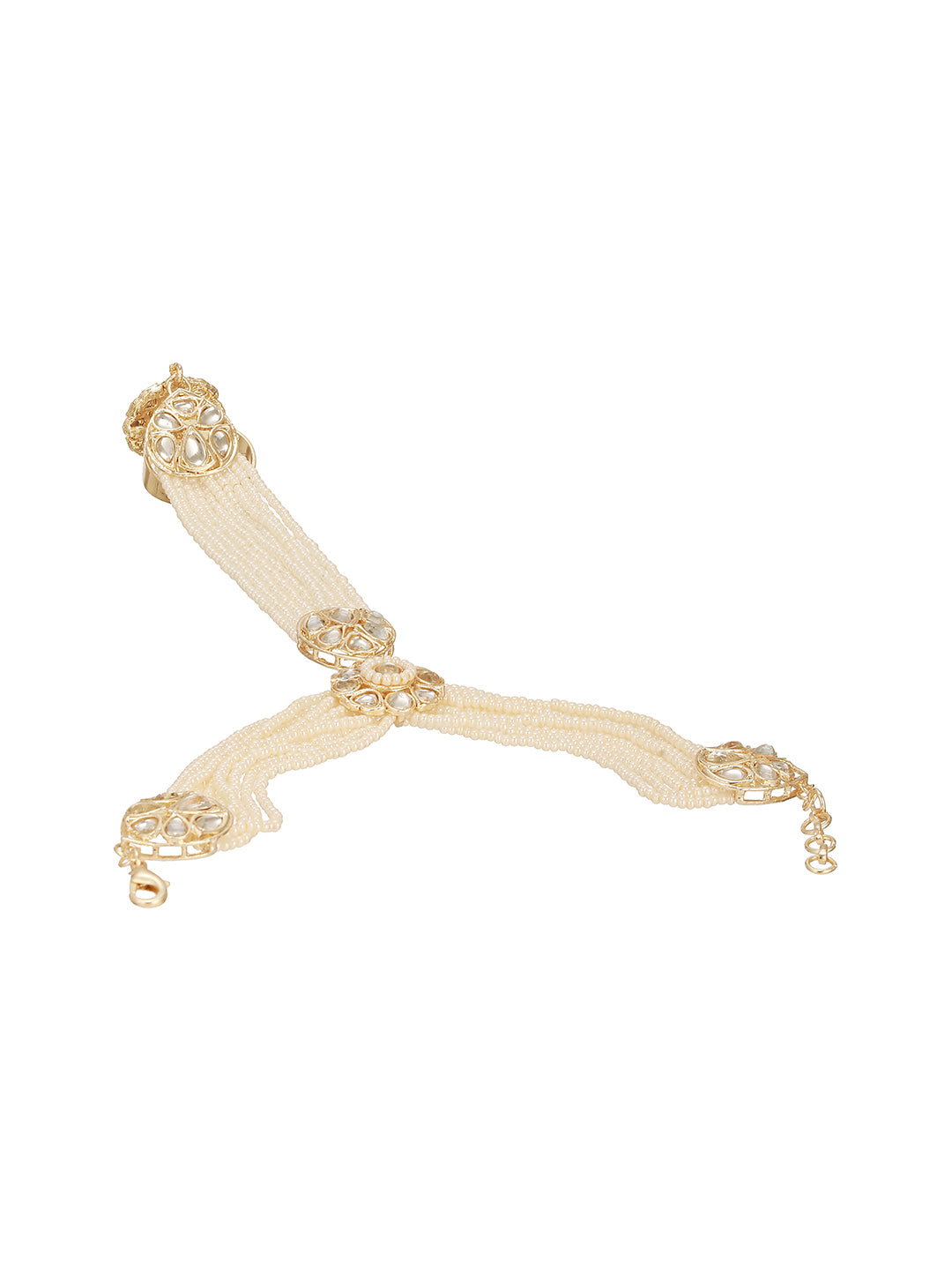 Gold Plated Kundan Studded Designer Pearl Beaded Bridal Haath Pan Haathphool