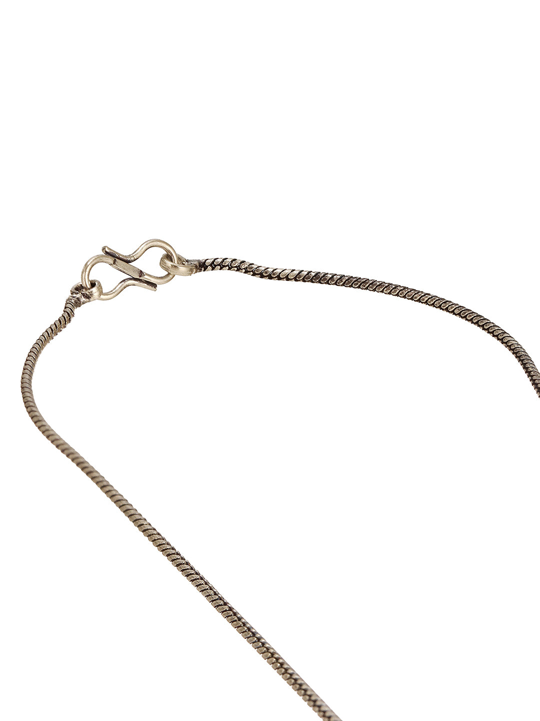 Oxidised Silver Toned  Emerald Green & white Stone Studded Floral Minimal Pendant Chain Jewellery Set