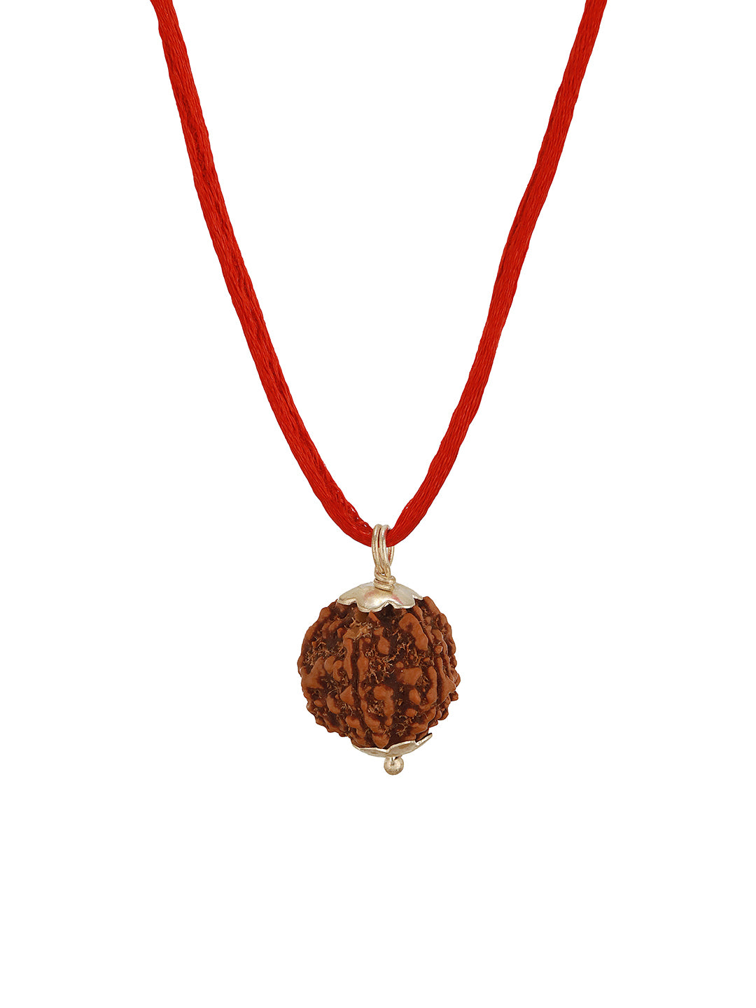 Natural 6 Mukhi Faces Rudraksh With Certificate  In Red Thread Pendant Necklace & Chain