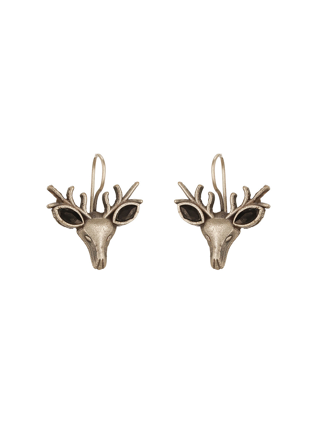 Oxidised Silver Toned Handcrafted Swamp Deer Shaped Studds Earrings