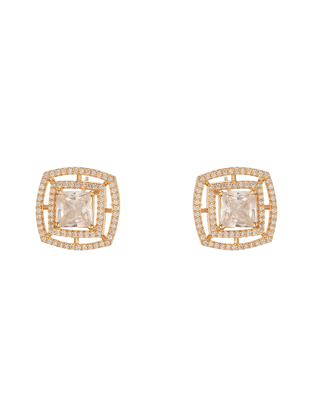 Gold Plated AD Studded Delicate Minimal Maze Solitaire Studds Earrings