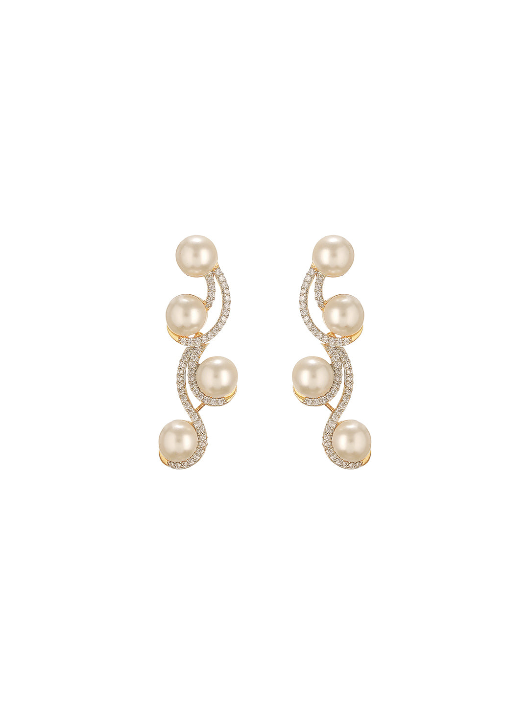 Combo Gold Plated White AD & Pearl Studded Floral Minial Ring, Bracelet With Earrings Jewellery Set