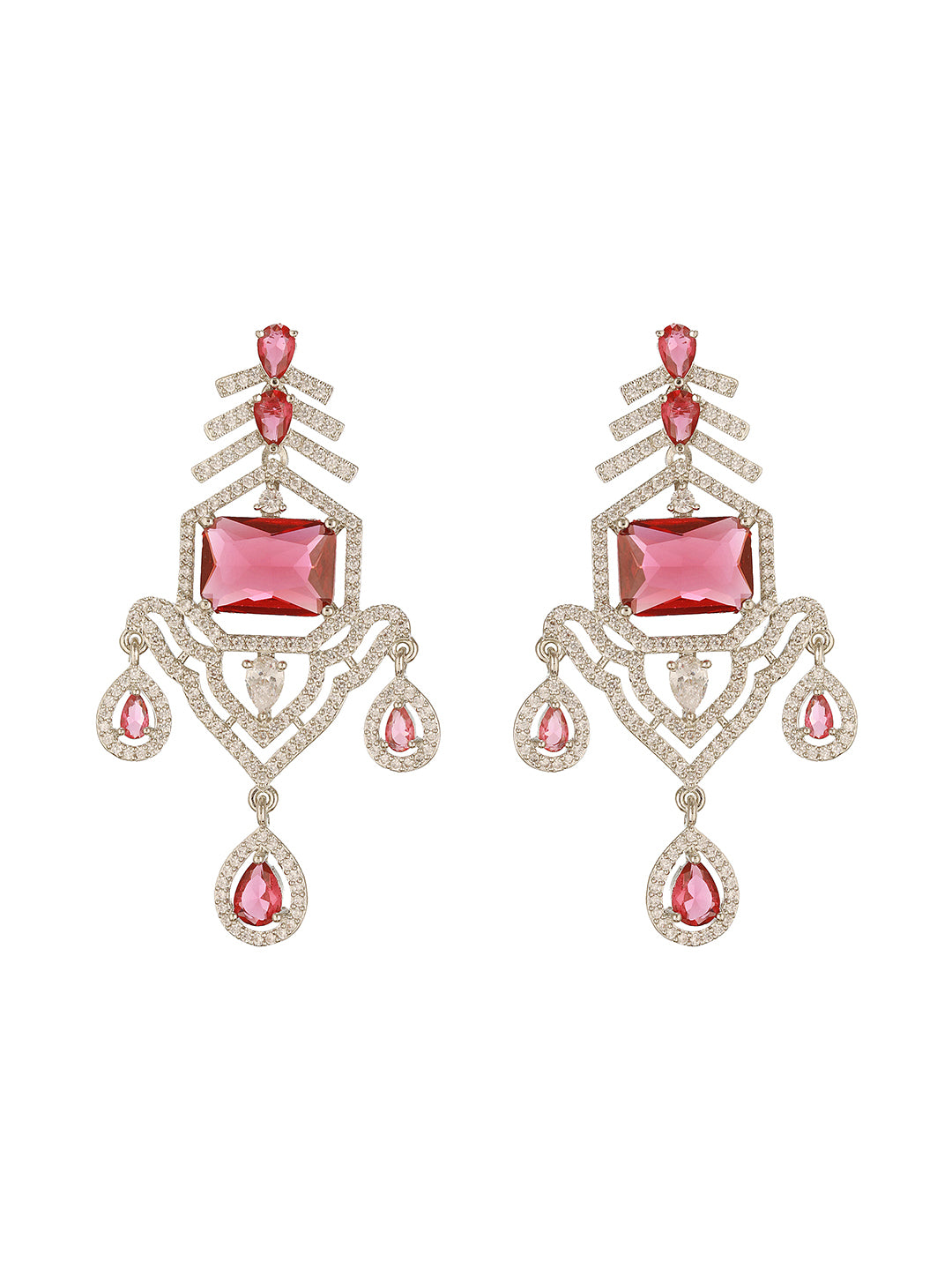 Silver Plated Ruby  Red  AD Studded  Statement Royal  Necklace Jewellery Set