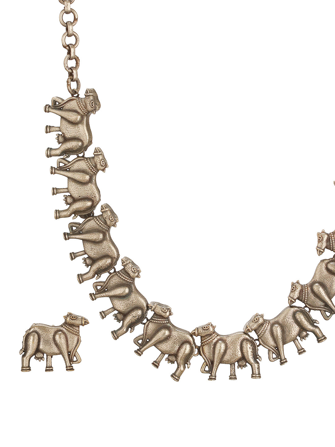 Oxidised Silver Toned Statement Tribal  Nandi Choker Jewellery Set