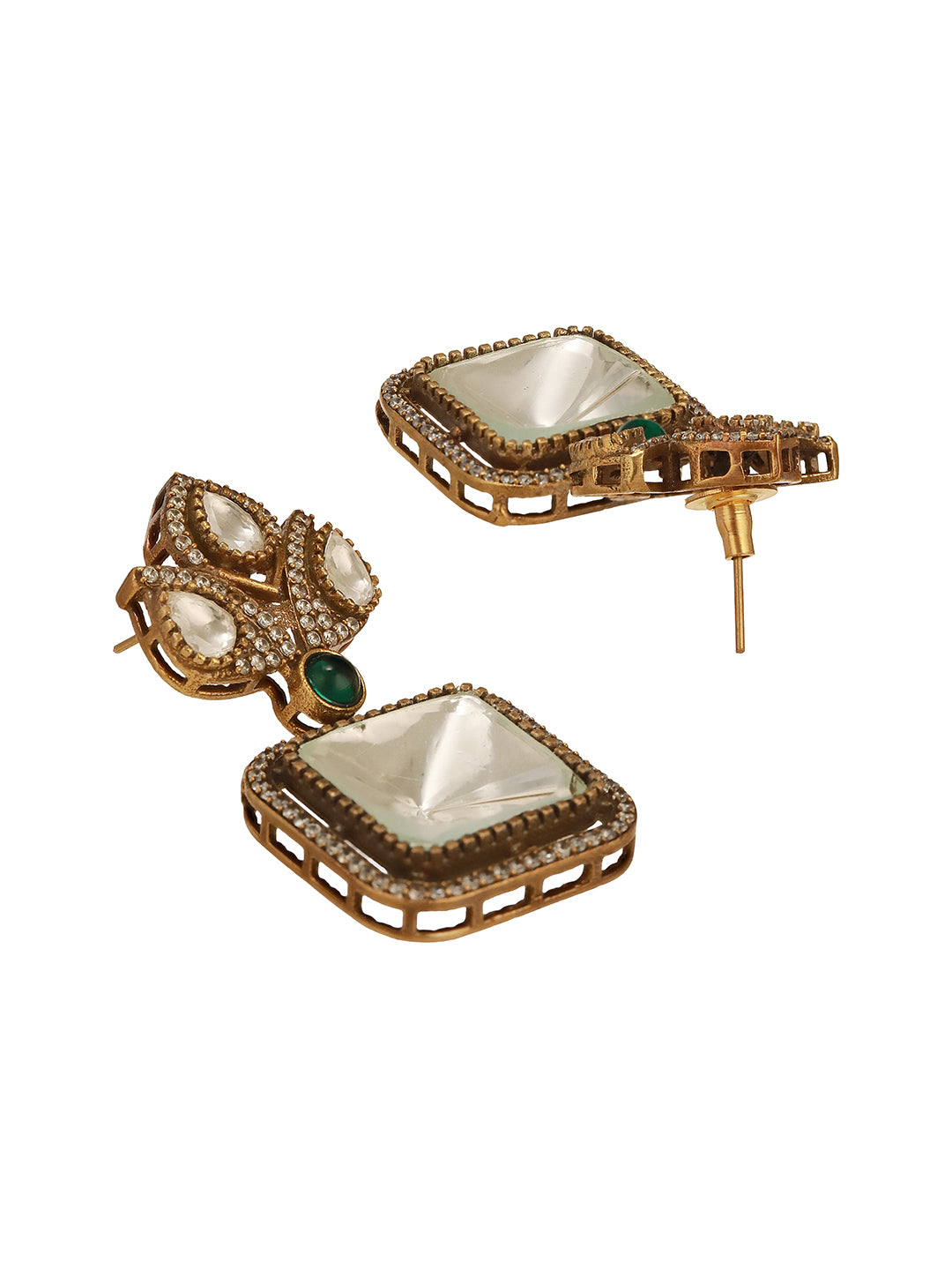 Oxidised Silver Toned Polki Kundan Studded Leafy Minimal Designer Choker Jewellery Set