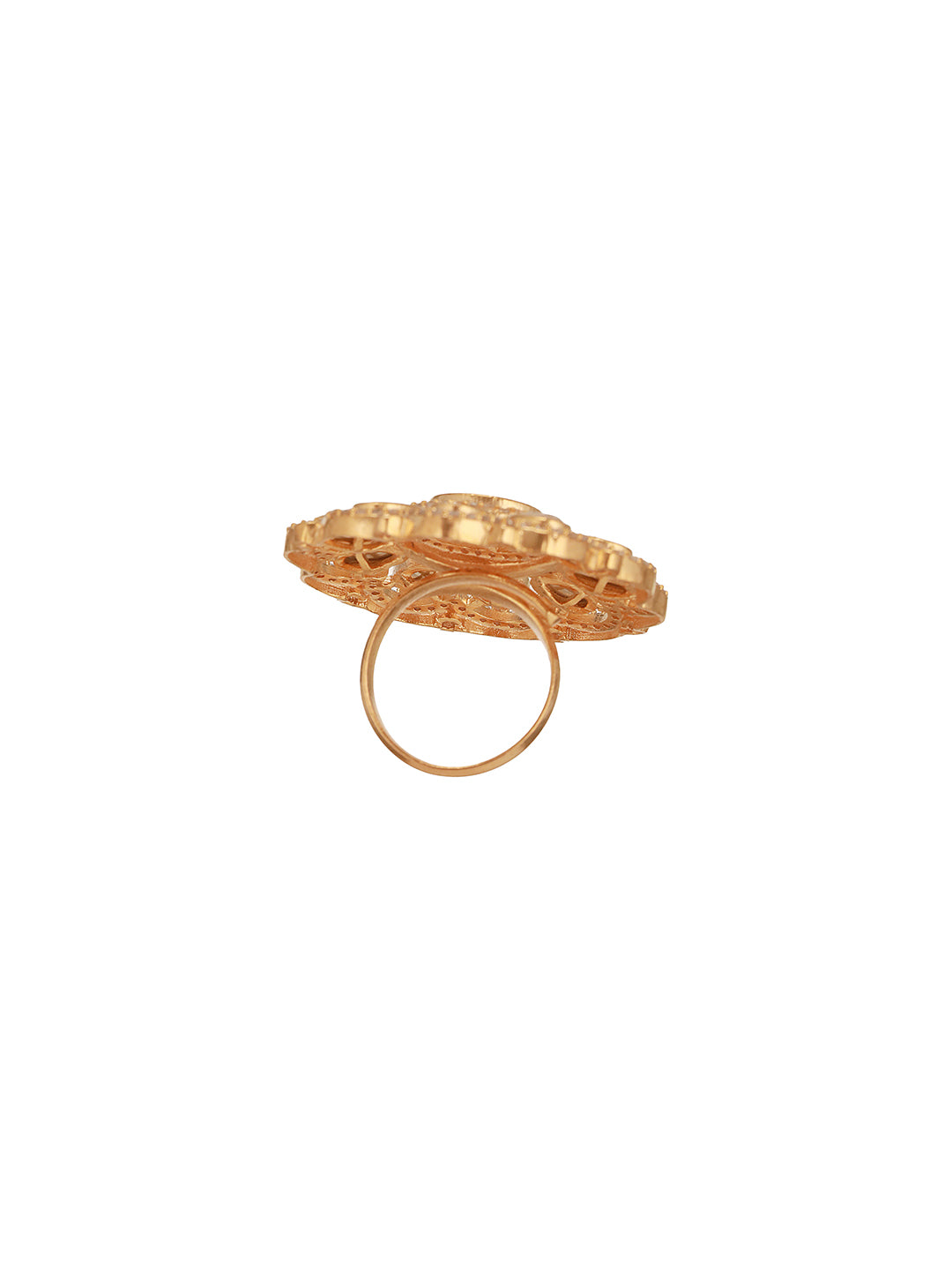 Gold Plated Kundan Mossanite Studded Floral Bridal Handcrafted Adjustable Finger Rings
