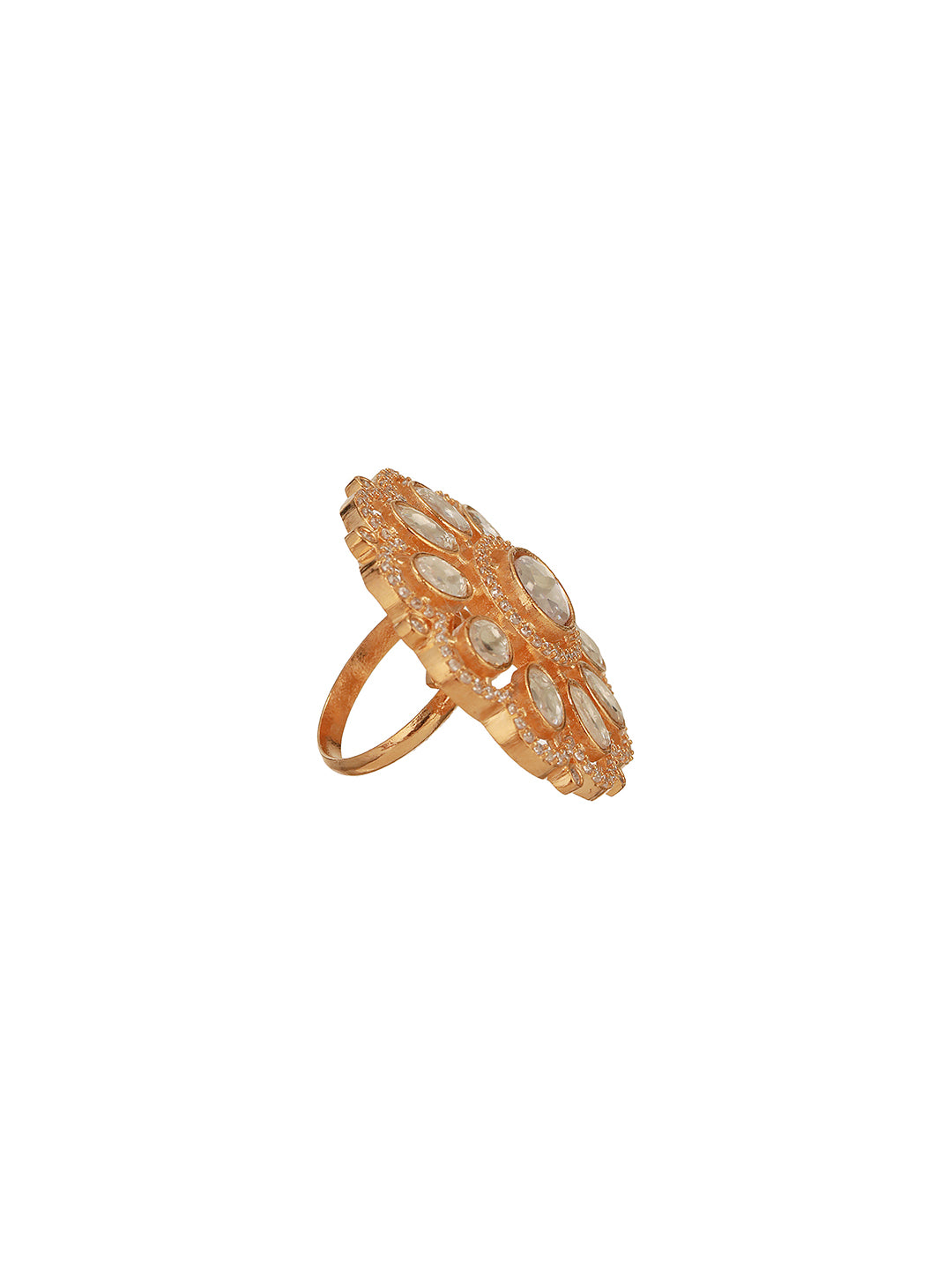 Gold Plated Kundan Mossanite Studded Floral Bridal Handcrafted Adjustable Finger Rings