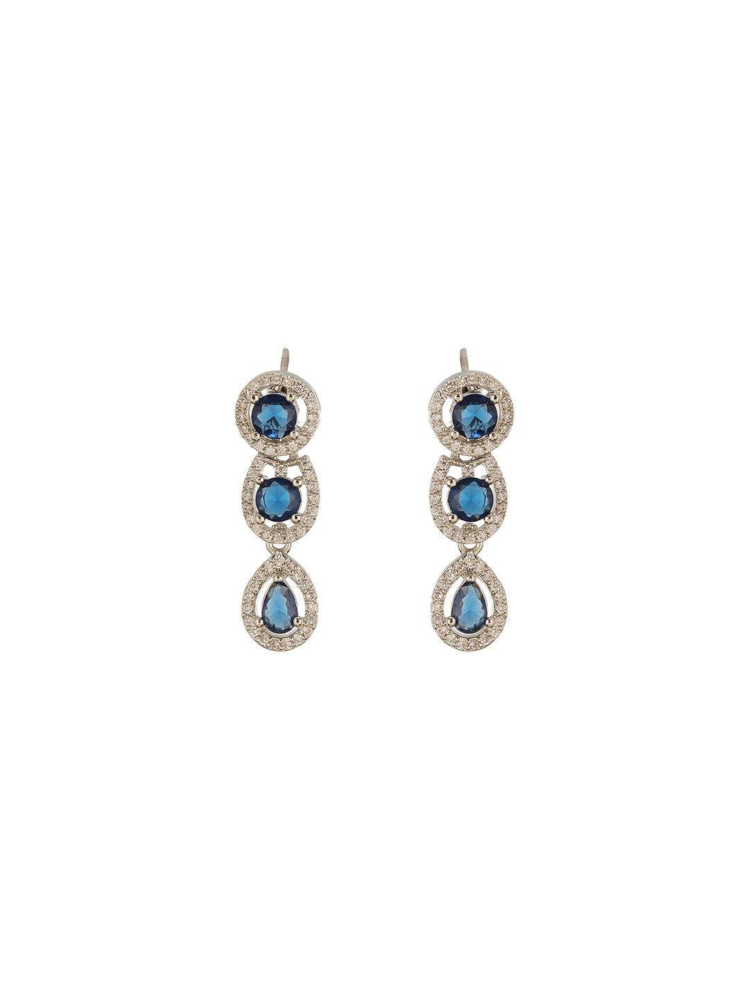 Silver Toned Zircon Emerald Blue AD Studded Mango Statement Necklace Jewellery Set