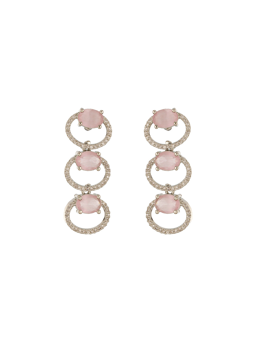 Silver Toned Pink AD Zircon Studded Minimal Designer Necklace Jewellery Set