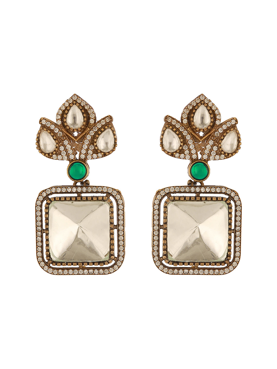 Oxidised Silver Toned Polki Kundan Studded Leafy Minimal Designer Choker Jewellery Set