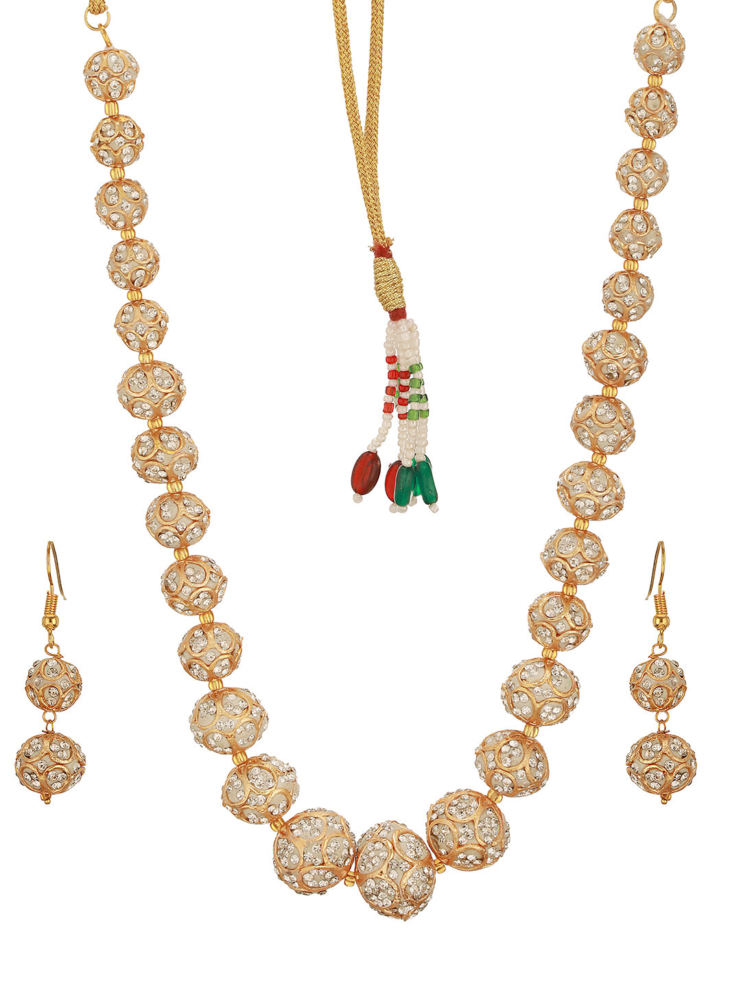 Gold Plated AD Zircon Studded Beads Maala Jewellery Set