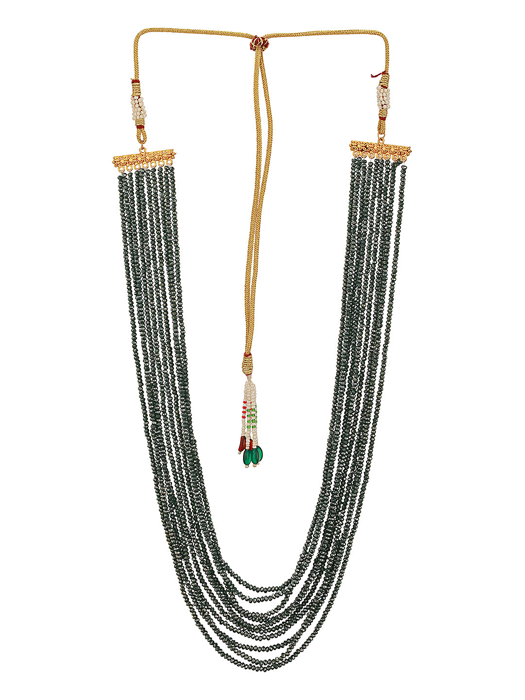 Multi-Layered Emerald Green Beaded Necklace with Gold Finish Jewellery for Women