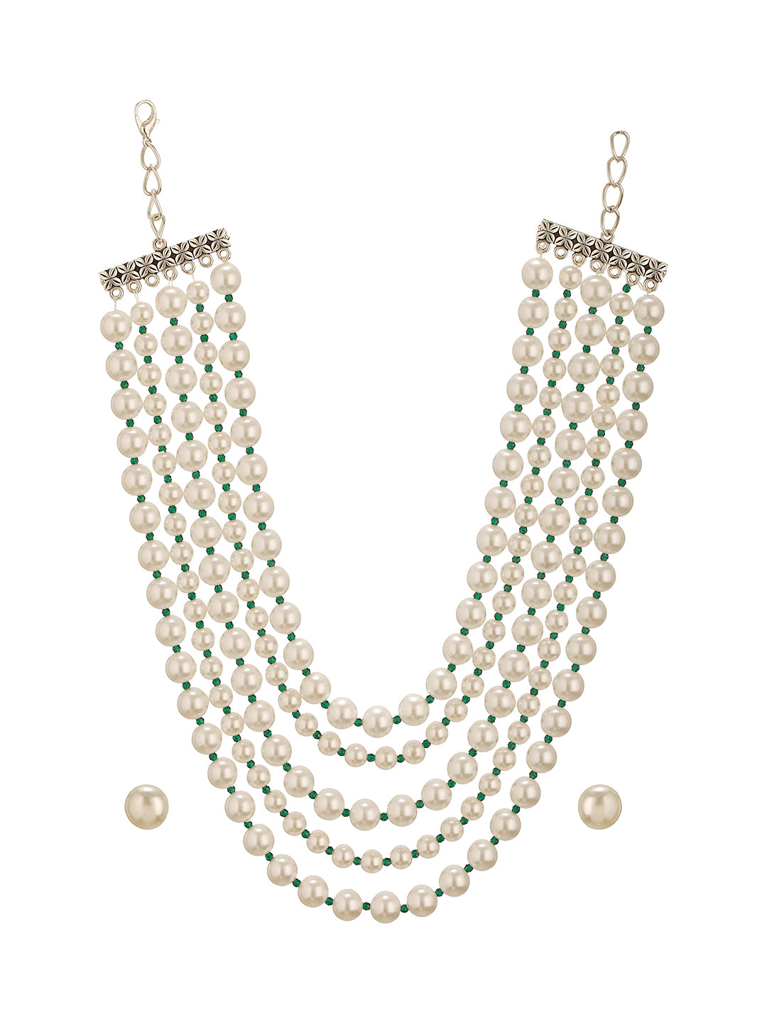 White Pearl Beaded Multi Layered  Trendy Choker Necklace Jewellery Set