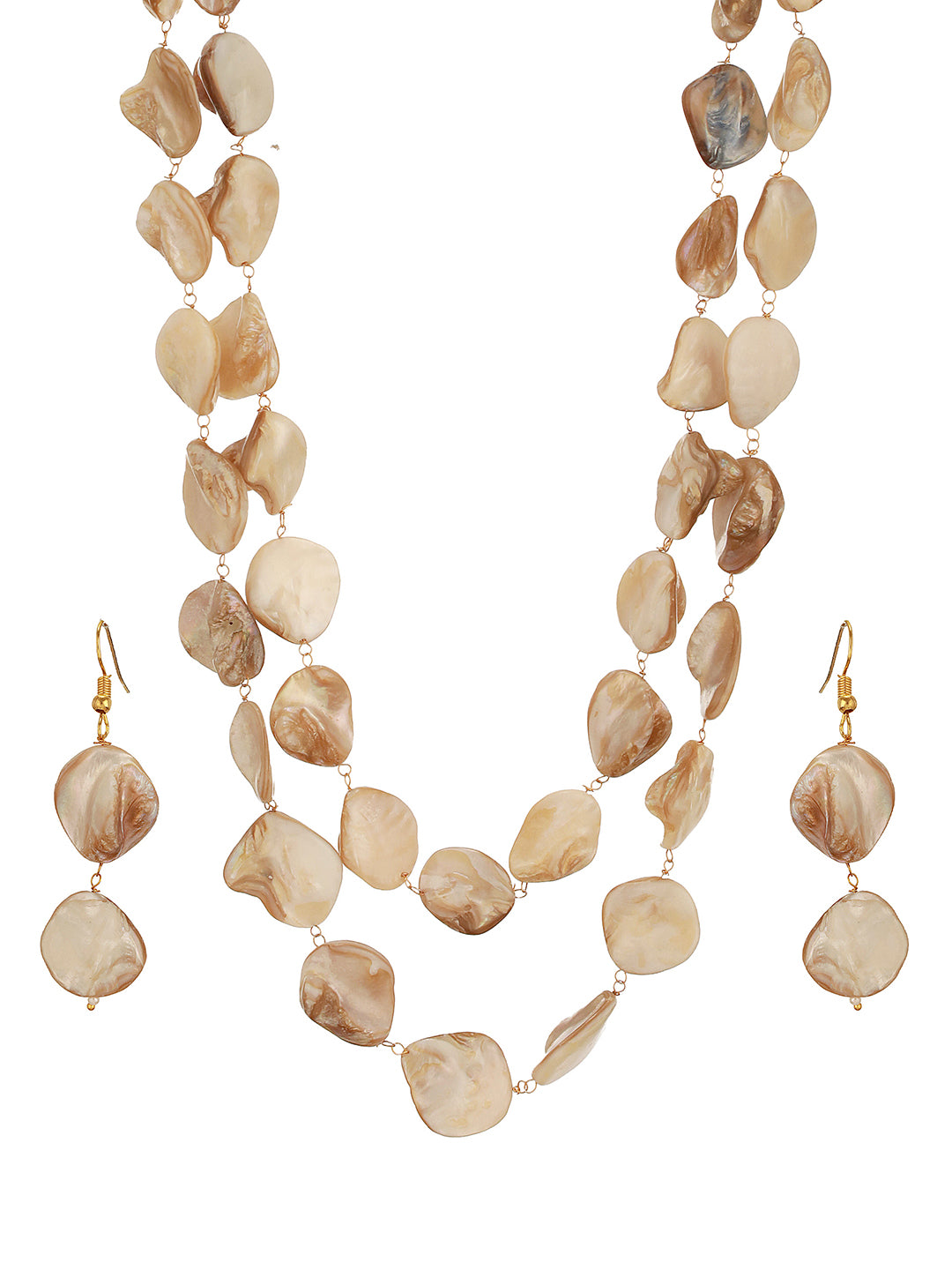 Beige Natural Stoned Beaded  Embedded Double Layered Trendy Maala Necklace jewellery Set