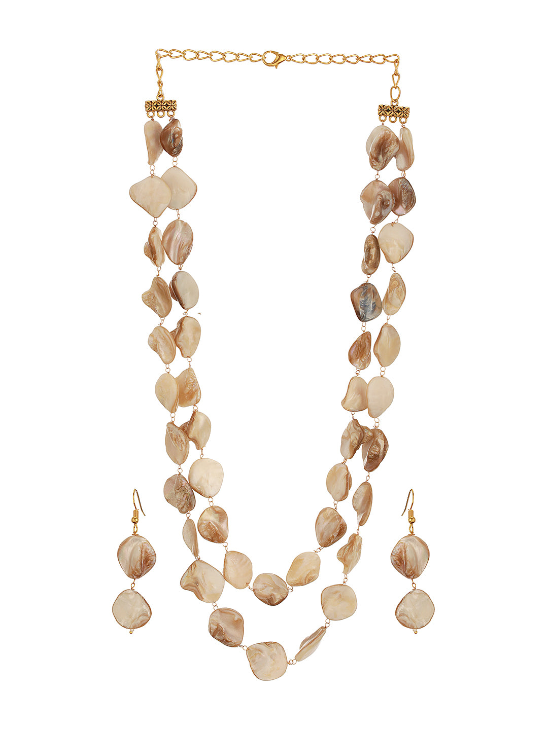 Beige Natural Stoned Beaded  Embedded Double Layered Trendy Maala Necklace jewellery Set