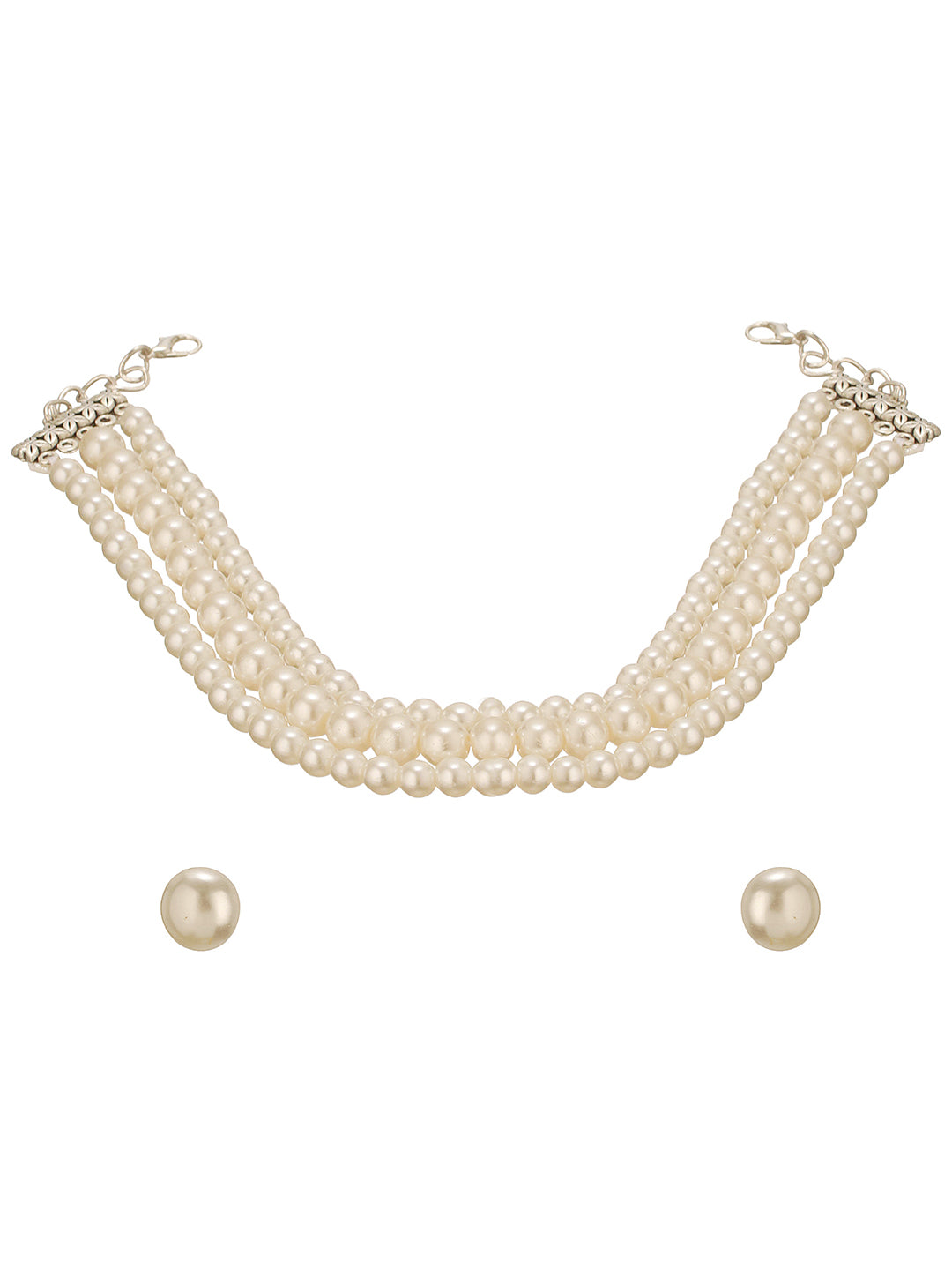 3 String Layered Pearl Beaded Statement Choker Necklace Jewellery Set