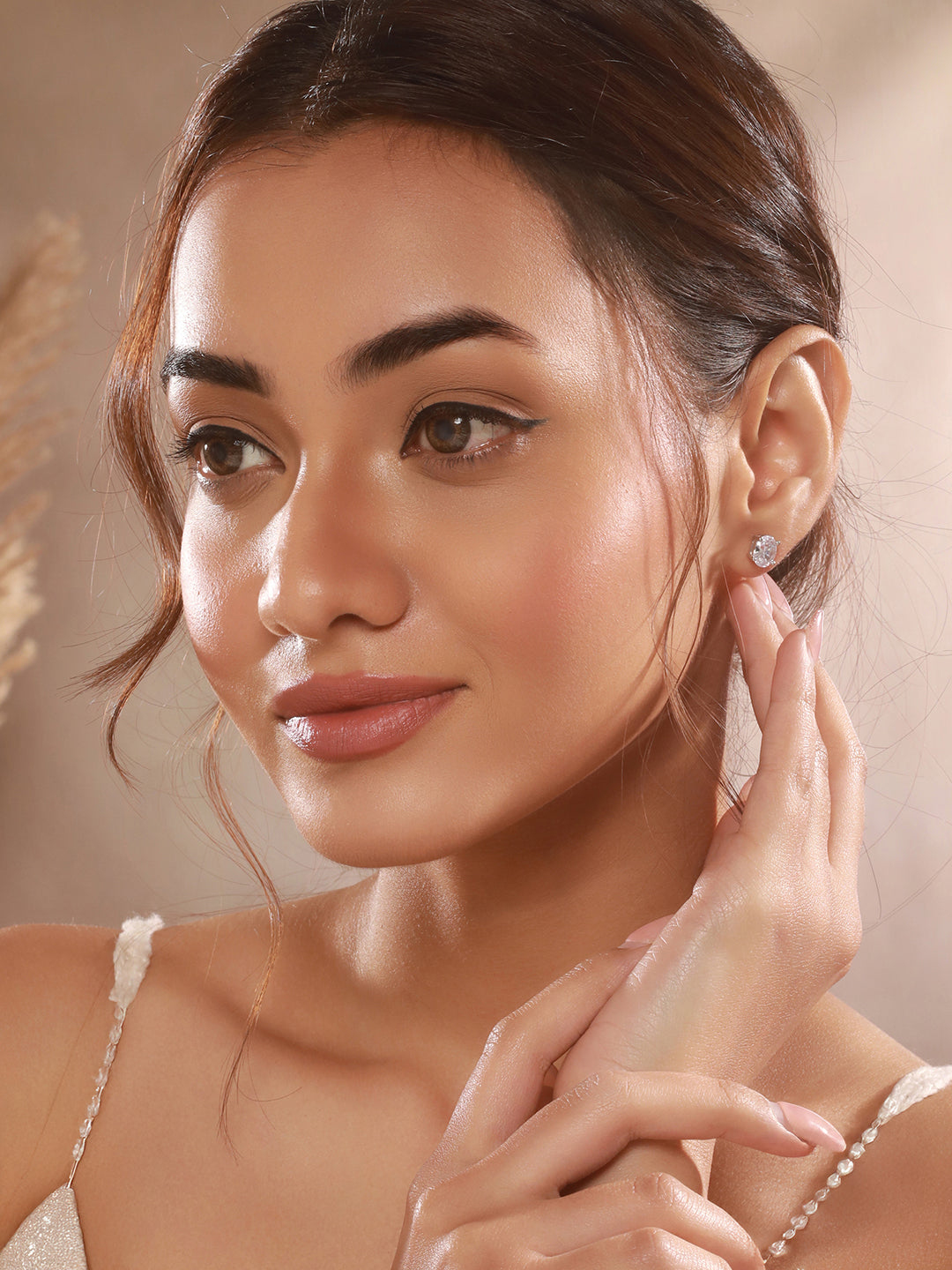 925 Sterling Silver 8 mm  Zircon Studded Oval Solitaire Dailywear Studds Earrings