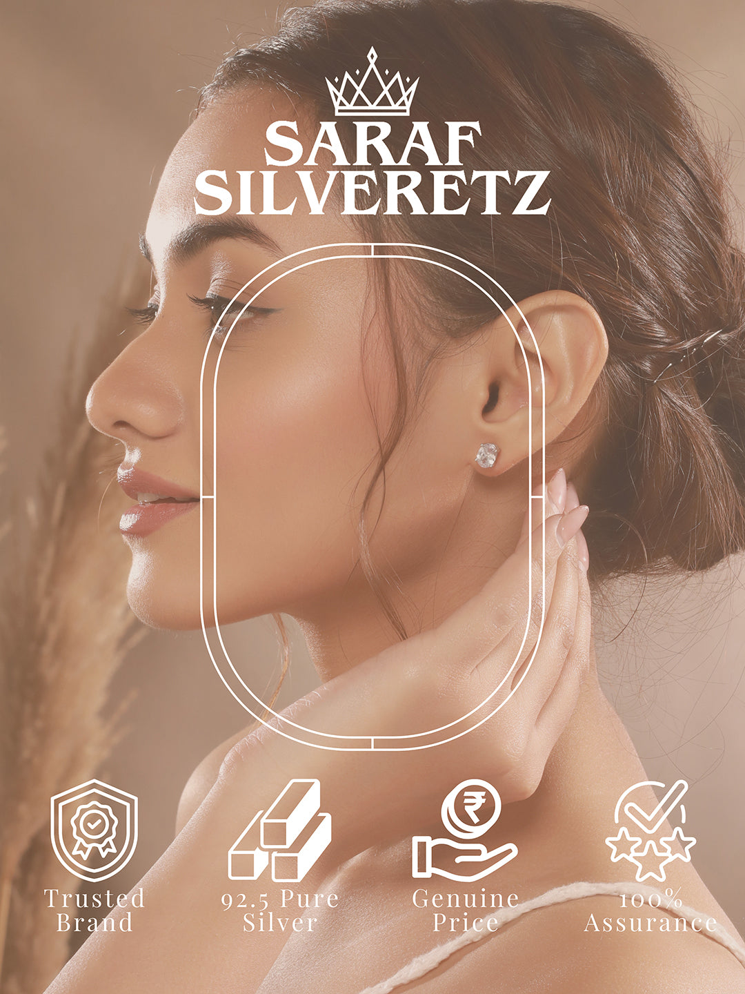 925 Sterling Silver 8 mm  Zircon Studded Oval Solitaire Dailywear Studds Earrings