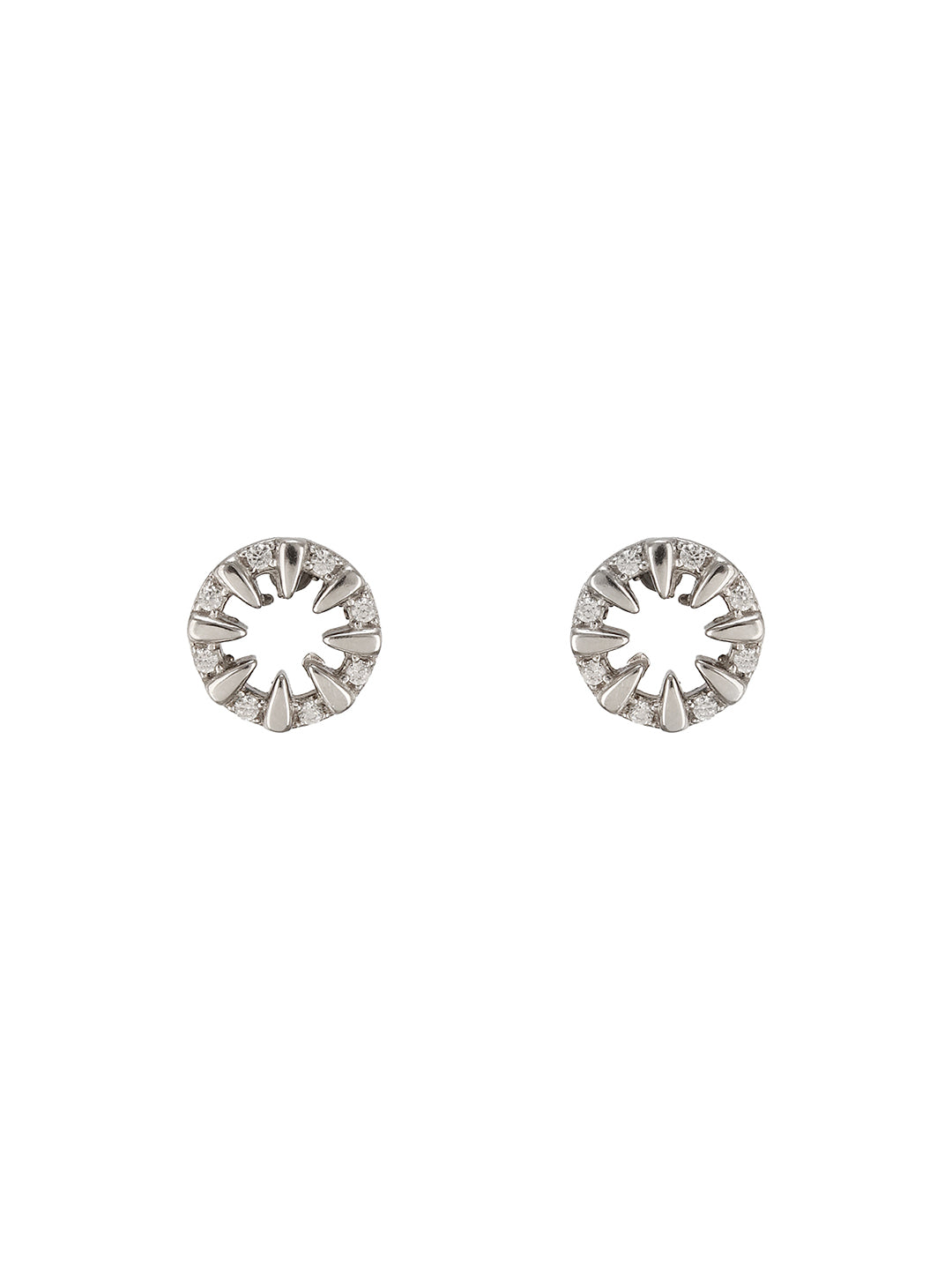 925 Sterling Silver Zircon Studded Radiant Circular Miimal Studds Earrings