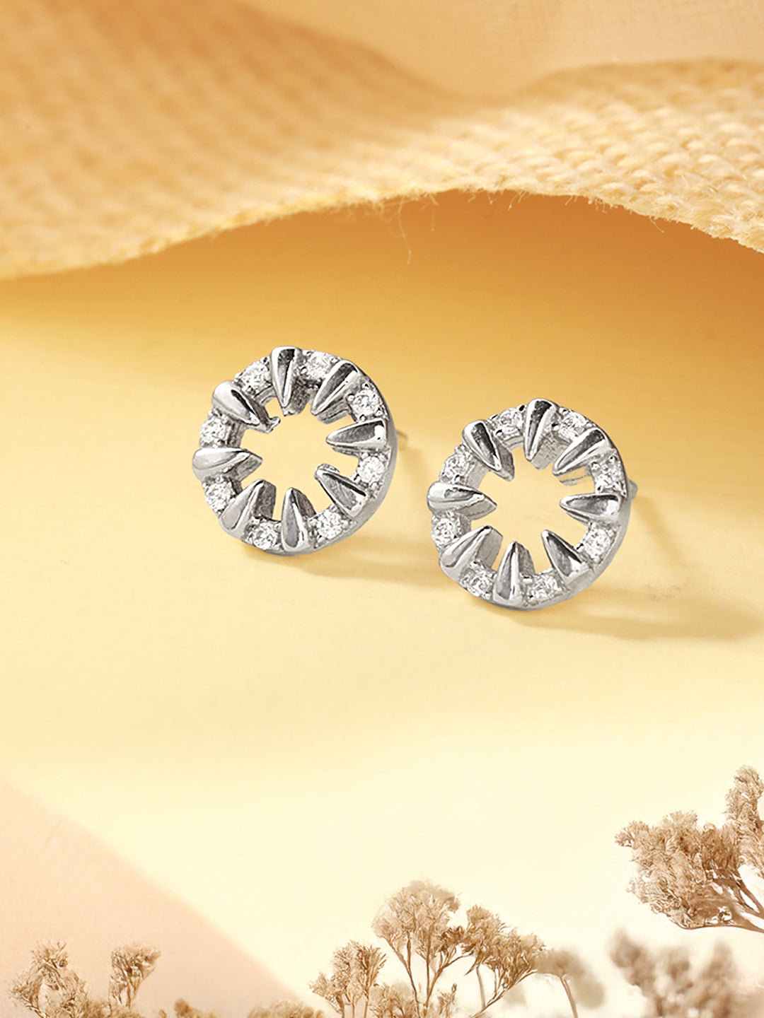 925 Sterling Silver Zircon Studded Radiant Circular Miimal Studds Earrings