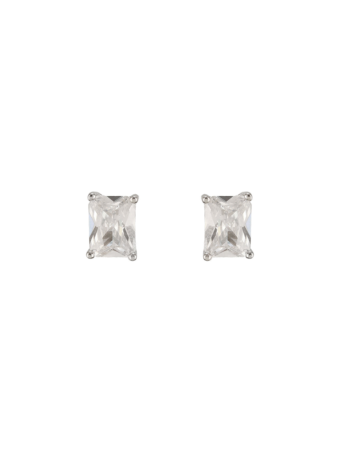 925 Sterling Silver 8 mm Zircon Studded Rectangular Solitaire Minimal  Studds Earrings