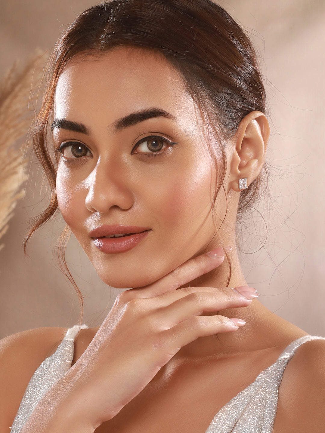 925 Sterling Silver 8 mm Zircon Studded Rectangular Solitaire Minimal  Studds Earrings