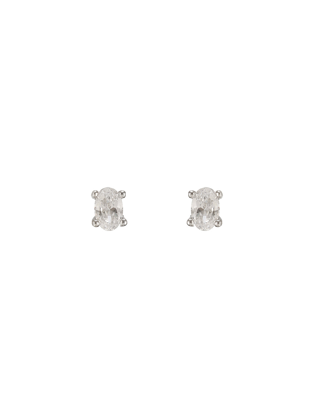 925 Sterling Silver 6 mm Zircon Studded Solitaire Oval Minimal Studds Earrings