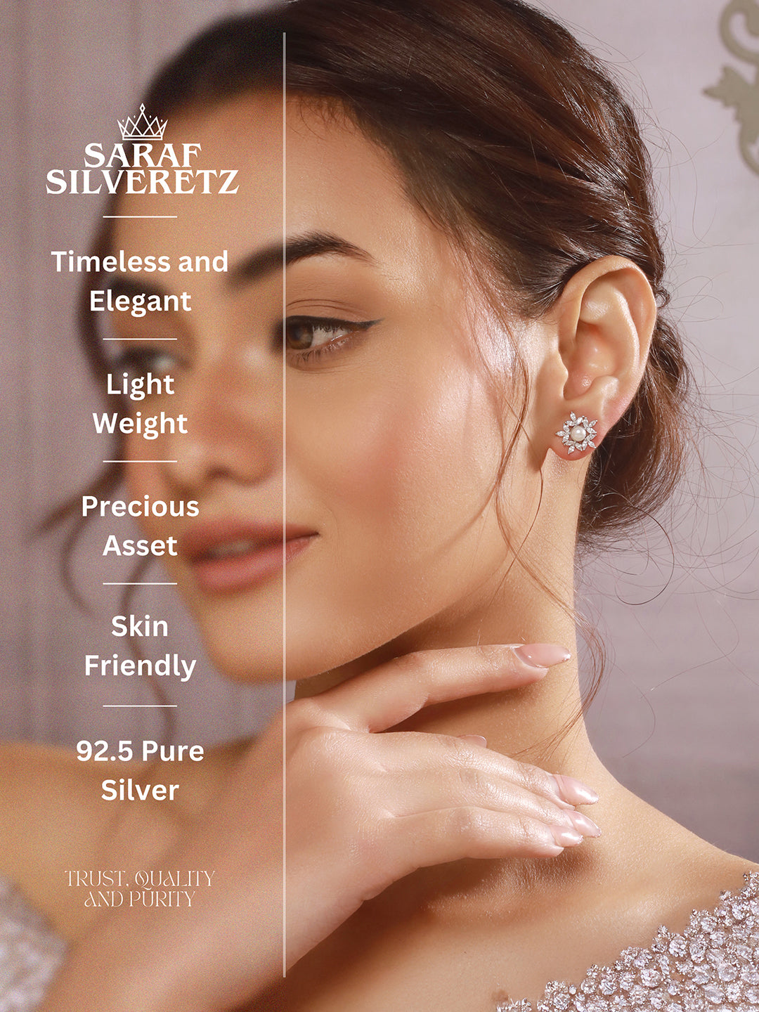 925 Sterling Silver Zircon & Pearl Embellished Minimal  Floral Studds Earrings